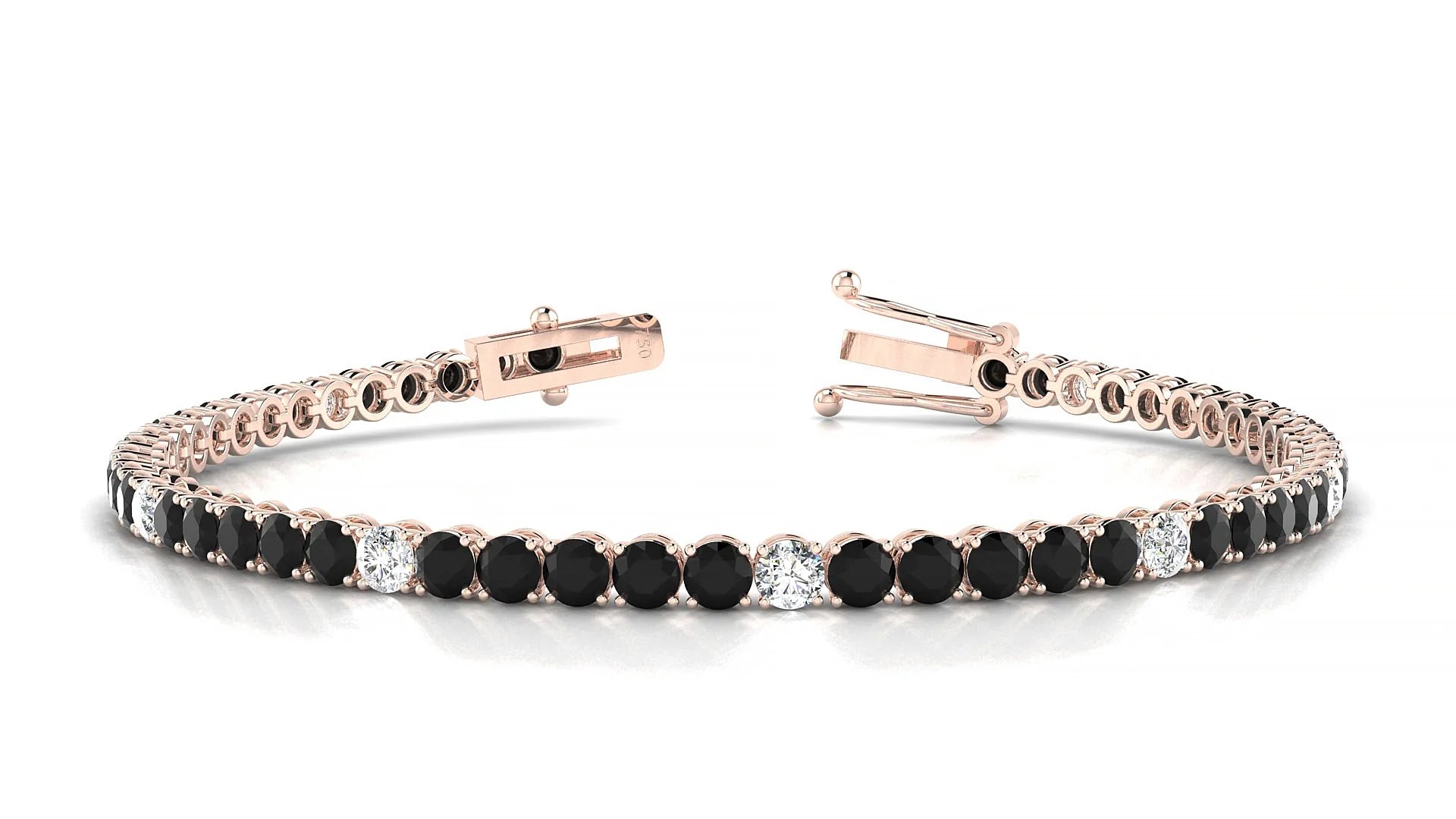 Firenze 5-1 | 18k Rose Gold 3 mm Round Natural Black Diamond & Diamond Tennis Bracelet