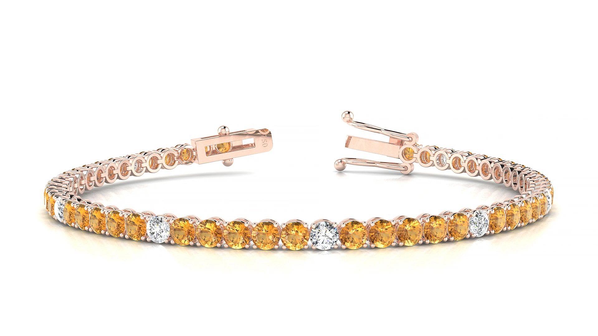 Firenze 5-1 | 18k Rose Gold 3 mm Round Natural Citrine & Diamond 18 cm Tennis Bracelet