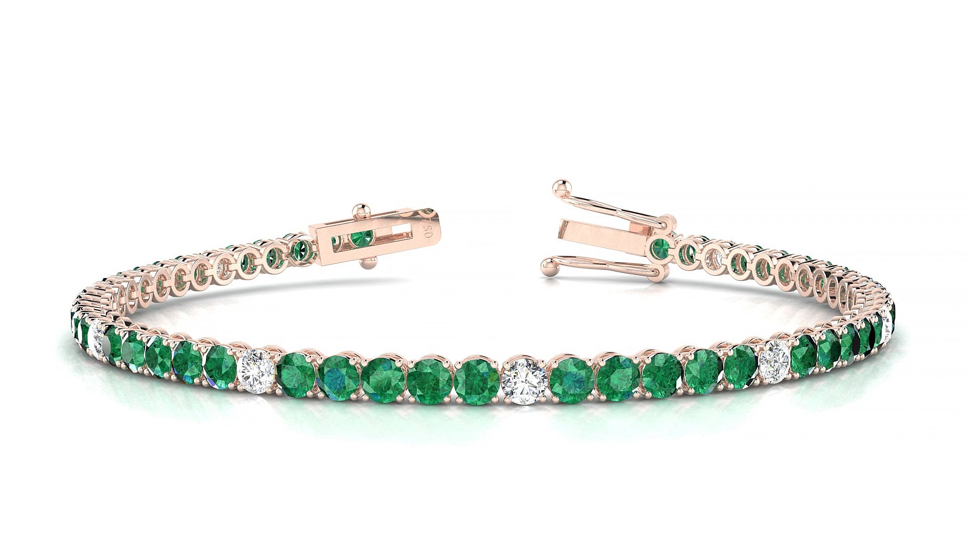 Firenze 5-1 | 18k Rose Gold 3 mm Round Natural Emerald & Diamond 15 cm Tennis Bracelet
