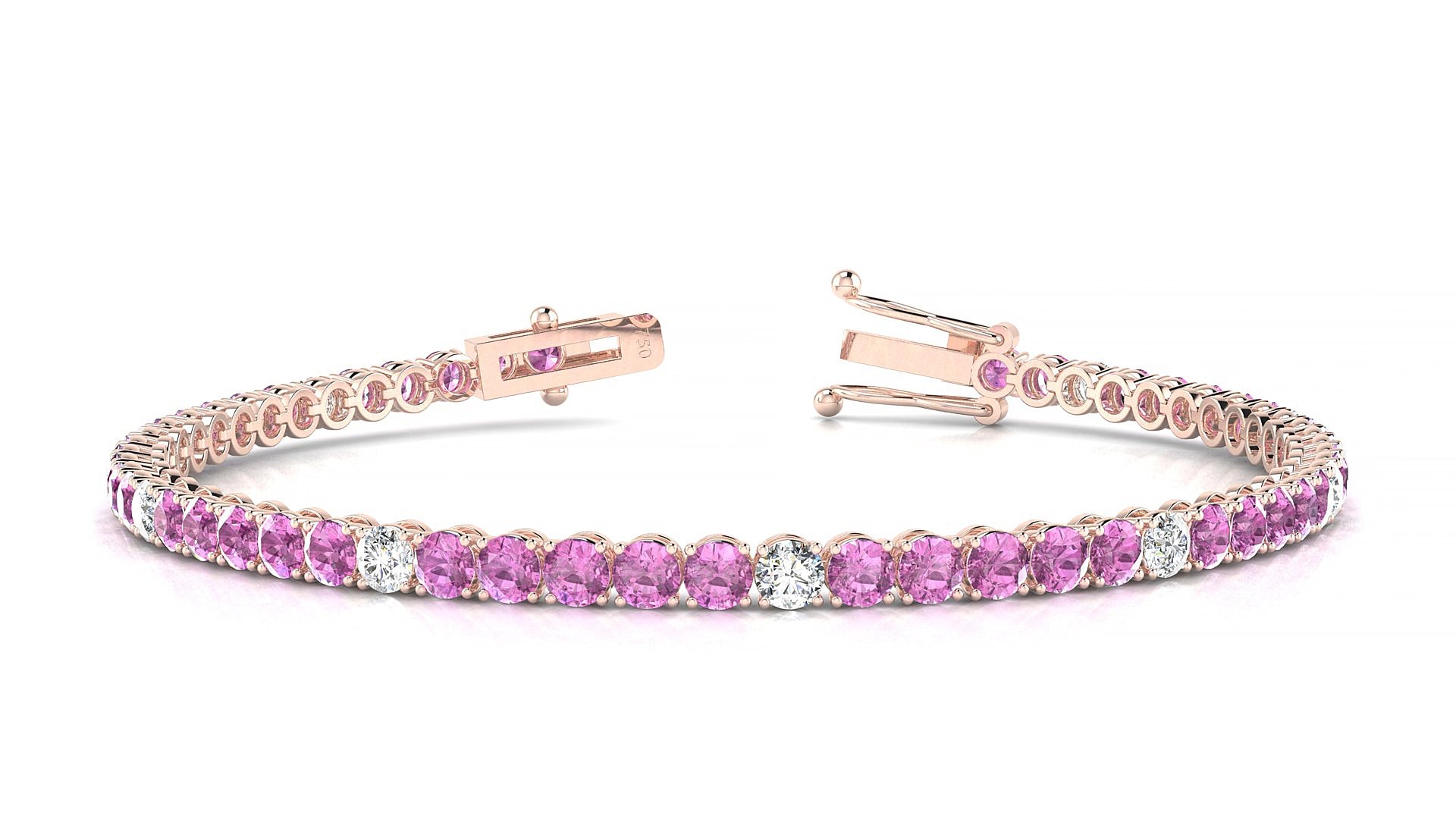 Firenze 5-1 | 18k Rose Gold 3 mm Round Natural Pink Sapphire & Diamond 15 cm Tennis Bracelet