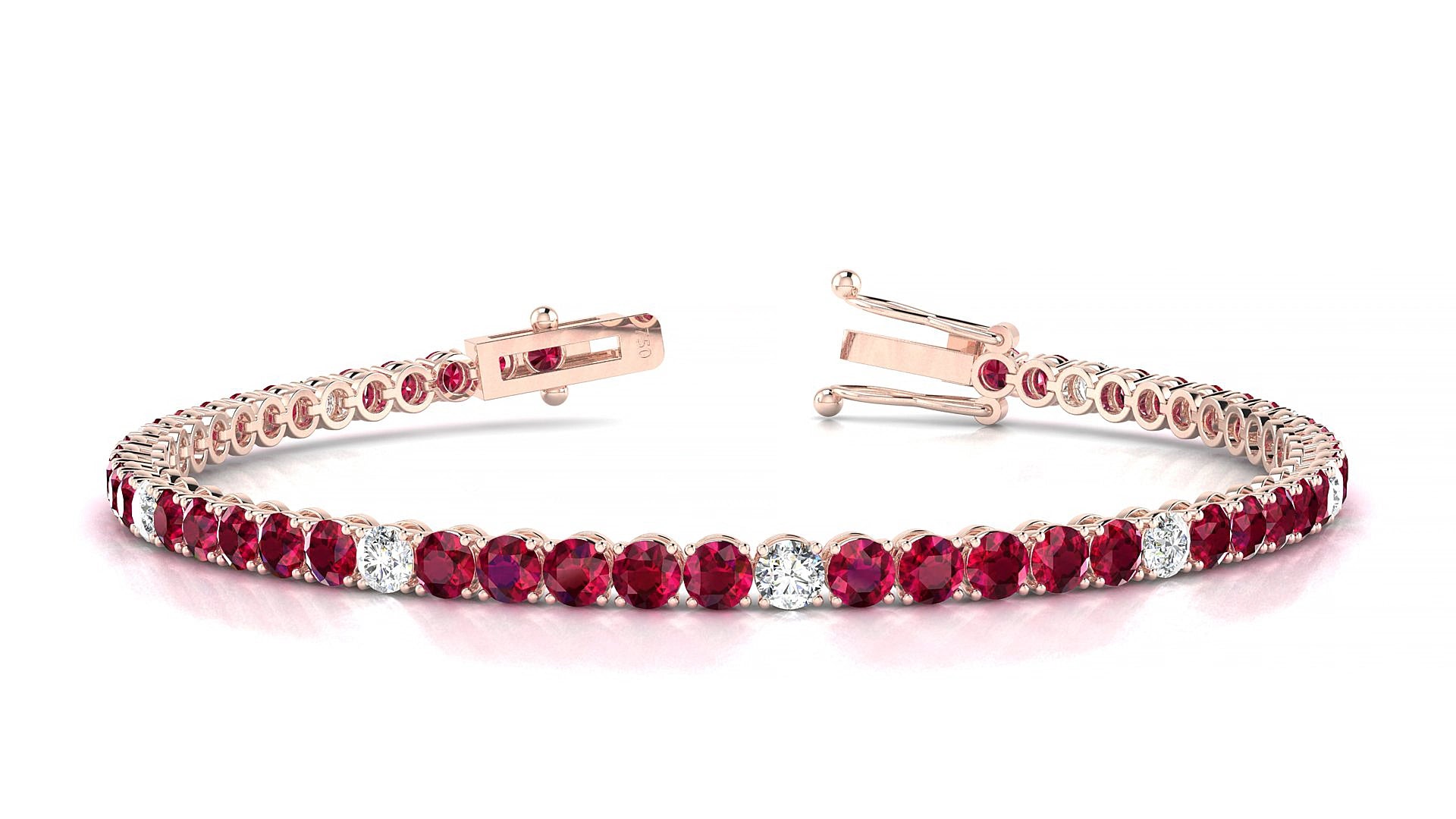 Firenze 5-1 | 18k Rose Gold 3 mm Round Natural Ruby & Diamond 18 cm Tennis Bracelet
