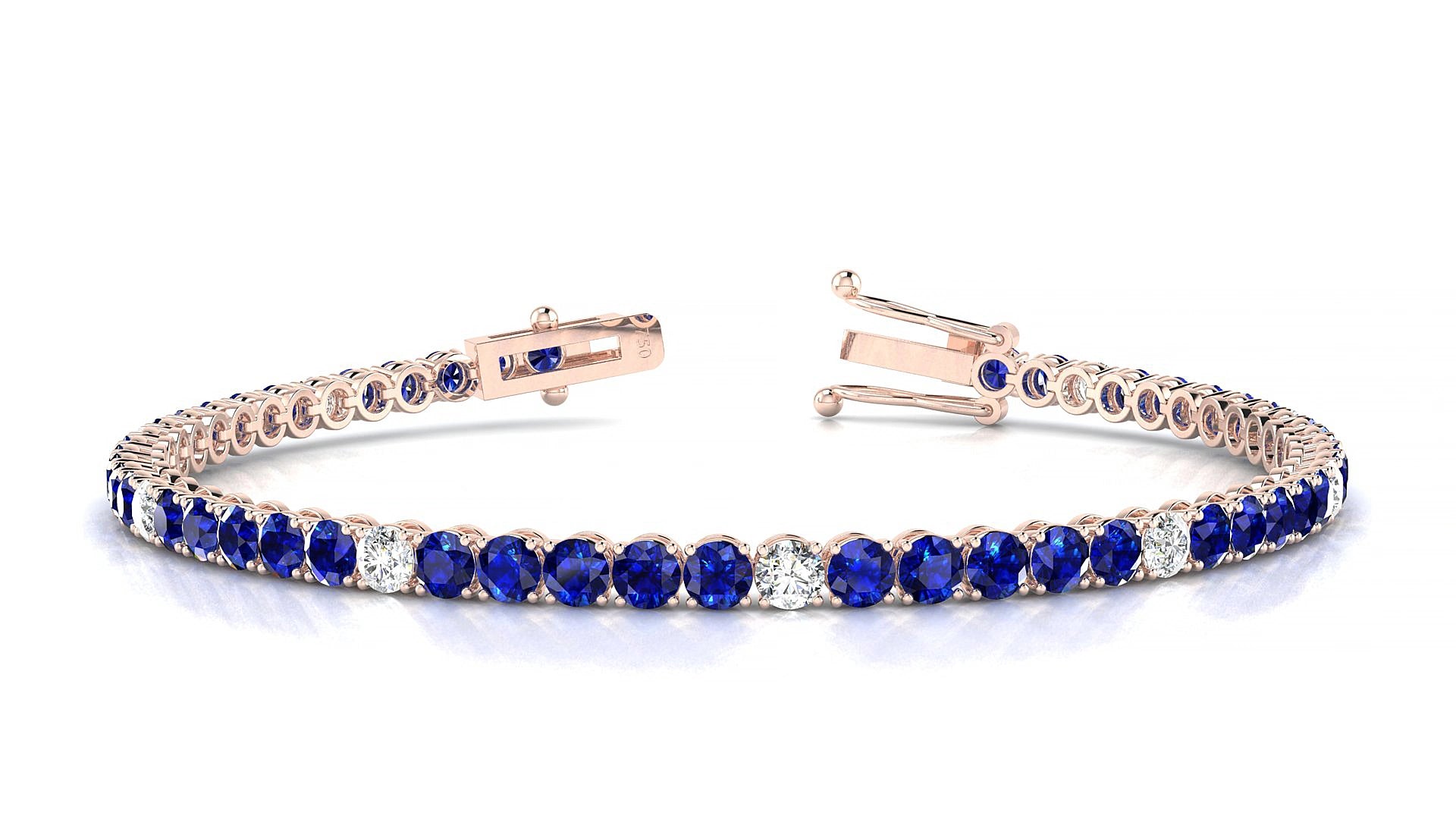 Firenze 5-1 | 18k Rose Gold 3 mm Round Natural Sapphire & Diamond 17 cm Tennis Bracelet