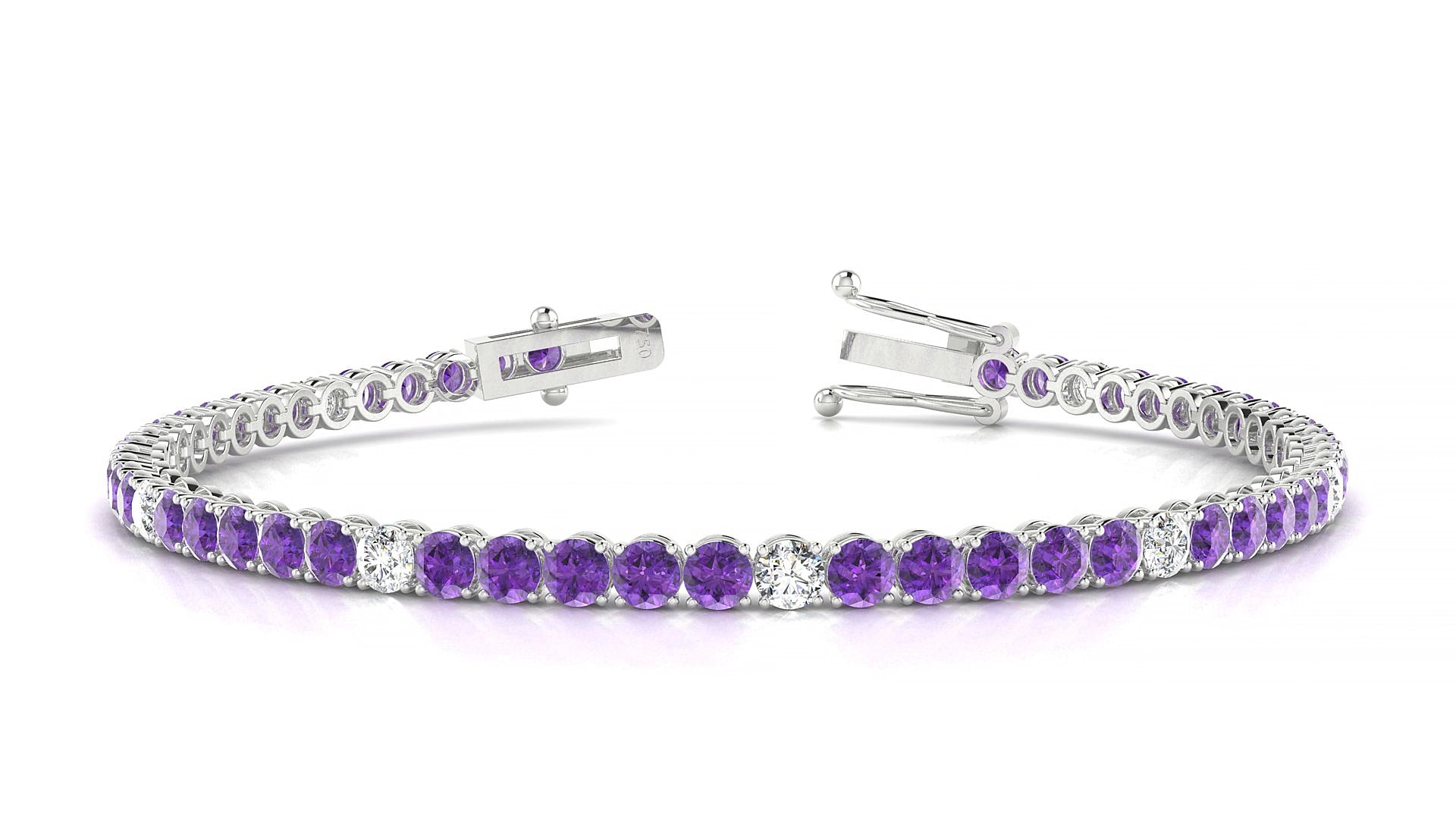 Firenze 5-1 | 18k White Gold 3 mm Round Natural Amethyst & Diamond 15 cm Tennis Bracelet