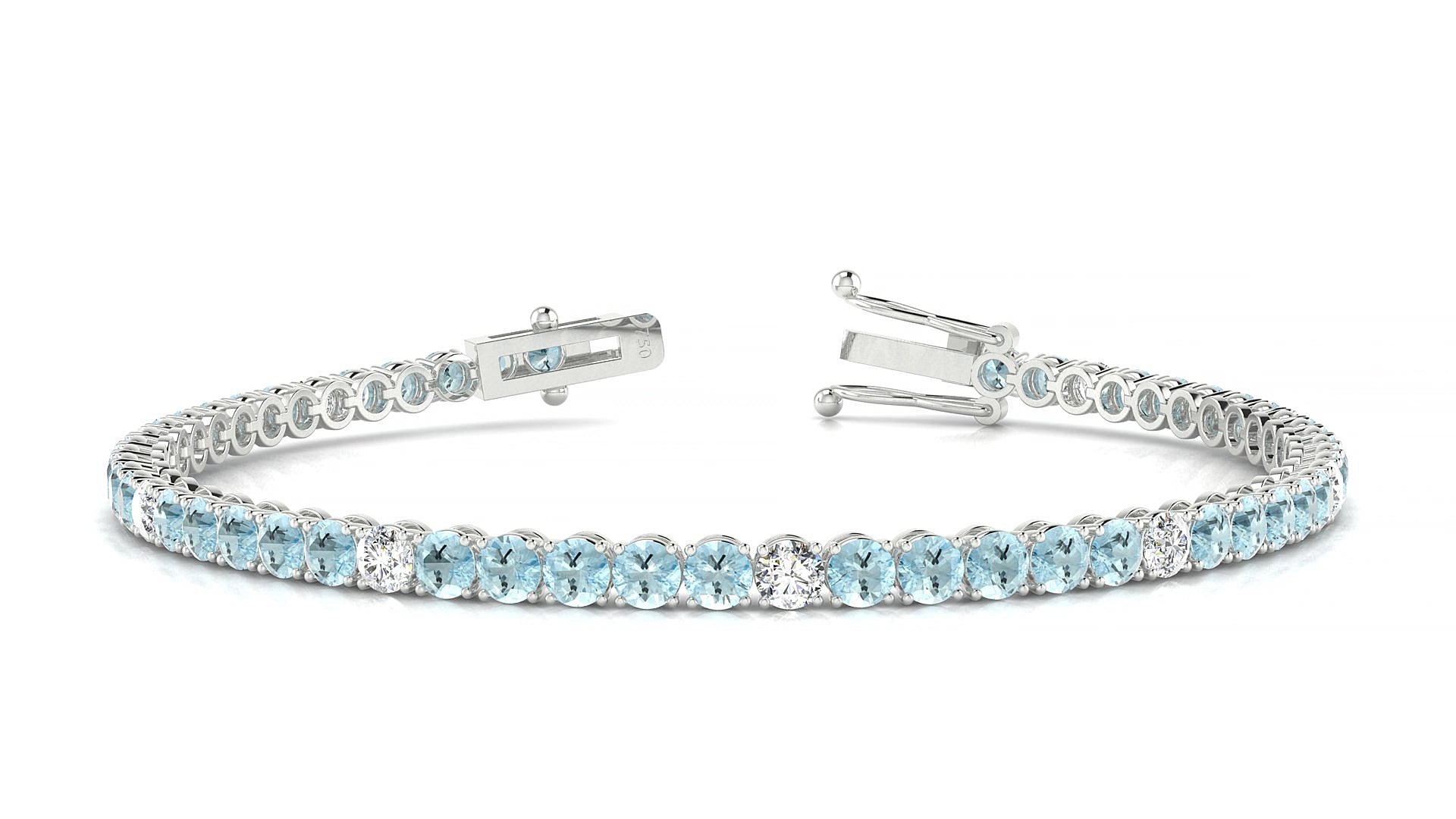 Firenze 5-1 | 18k White Gold 3 mm Round Natural Aquamarine & Diamond 15 cm Tennis Bracelet