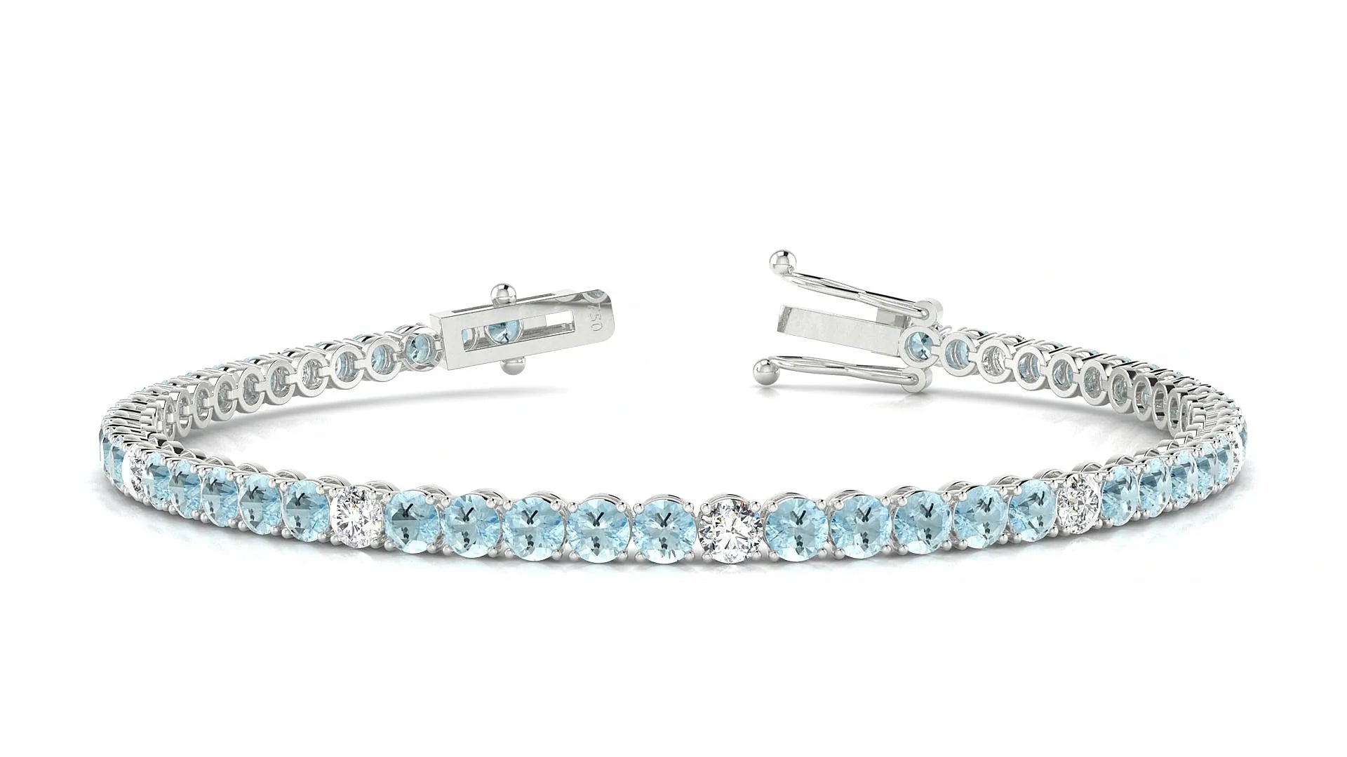 Firenze 5-1 | 18k White Gold 3 mm Round Natural Aquamarine & Diamond Tennis Bracelet