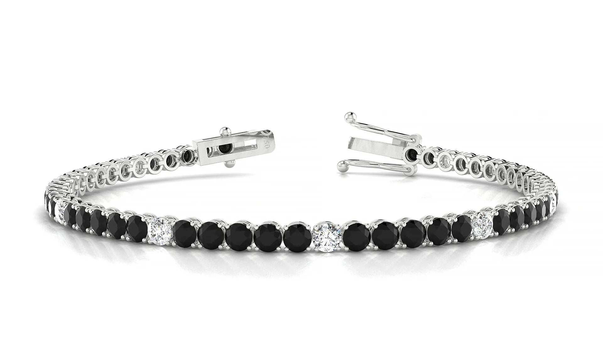 Firenze 5-1 | 18k White Gold 3 mm Round Natural Black Diamond & Diamond Tennis Bracelet