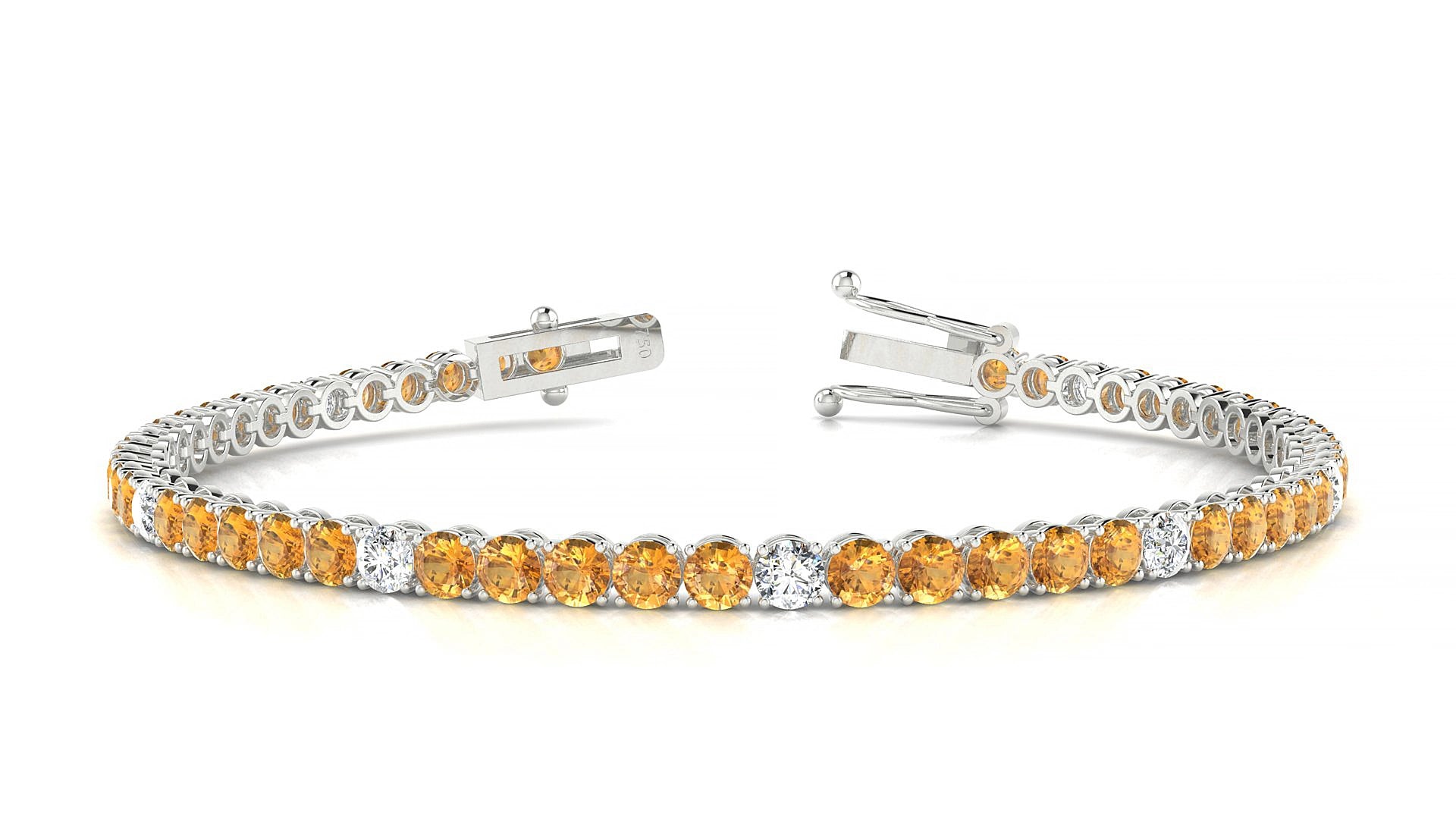 Firenze 5-1 | 18k White Gold 3 mm Round Natural Citrine & Diamond 17 cm Tennis Bracelet