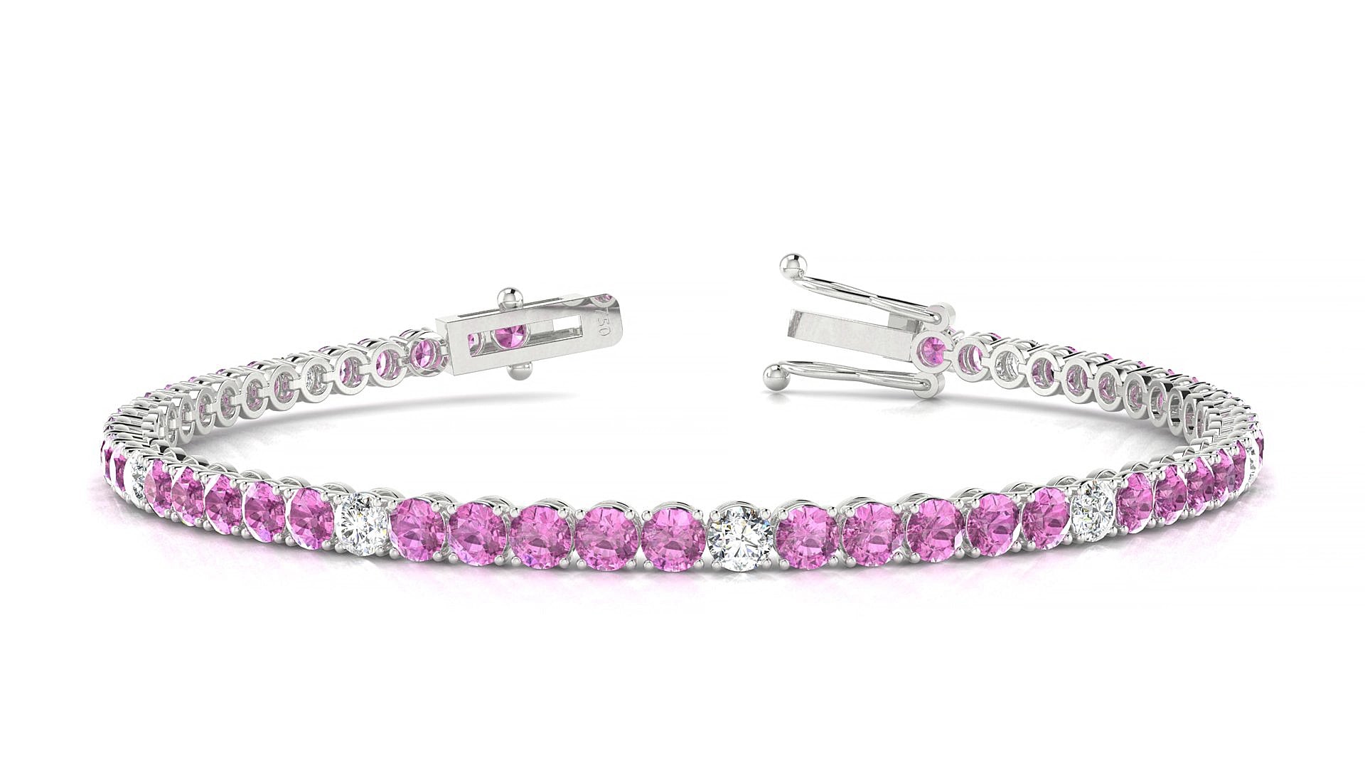 Firenze 5-1 | 18k White Gold 3 mm Round Natural Pink Sapphire & Diamond 20 cm Tennis Bracelet