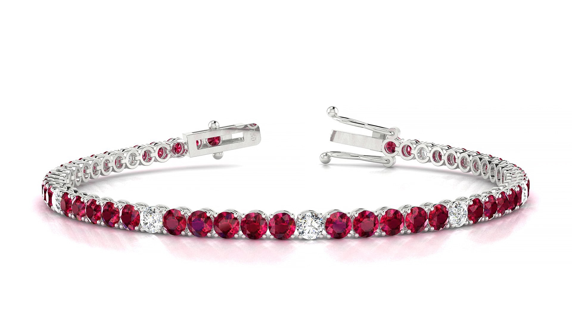 Firenze 5-1 | 18k White Gold 3 mm Round Natural Ruby & Diamond 15 cm Tennis Bracelet