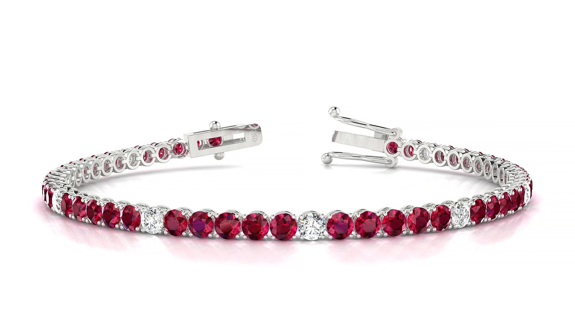 Firenze 5-1 | 18k White Gold 3 mm Round Natural Ruby & Diamond Tennis Bracelet