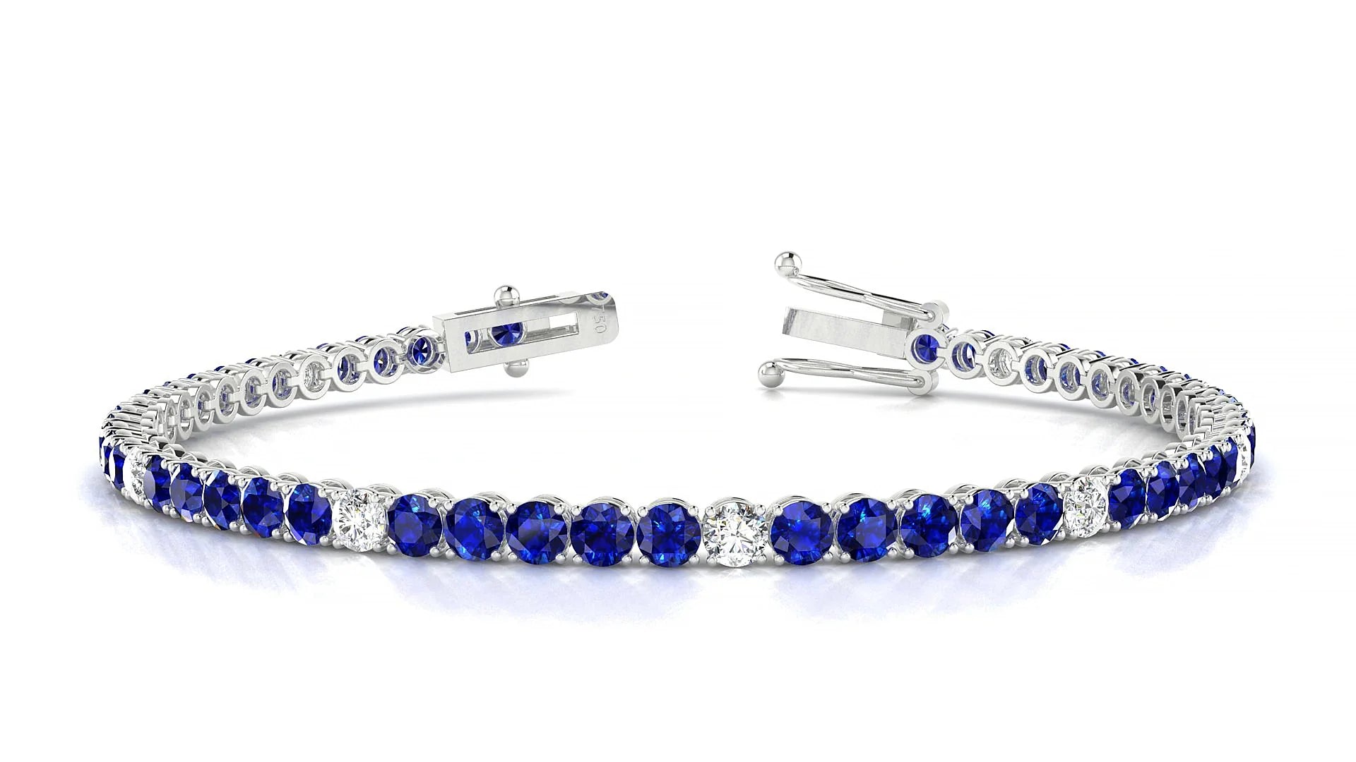 Firenze 5-1 | 18k White Gold 3 mm Round Natural Sapphire & Diamond Tennis Bracelet