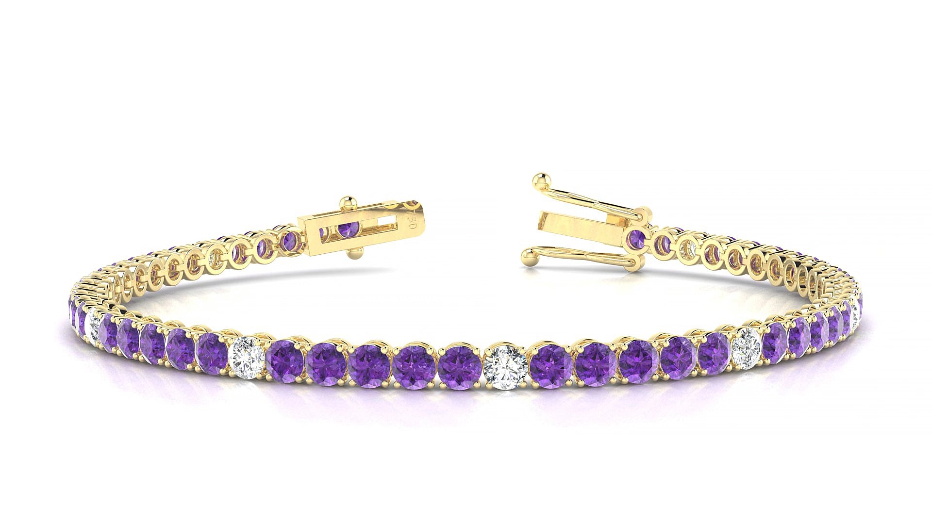 Firenze 5-1 | 18k Yellow Gold 3 mm Round Natural Amethyst & Diamond 16 cm Tennis Bracelet