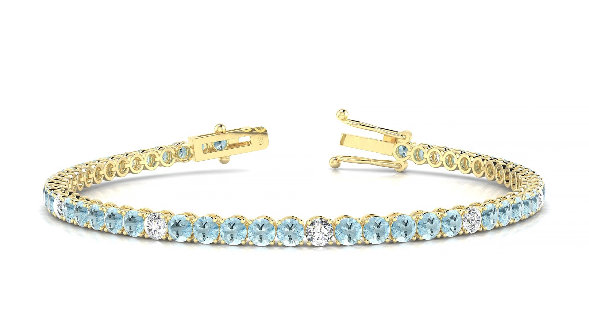 Firenze 5-1 | 18k Yellow Gold 3 mm Round Natural Aquamarine & Diamond 15 cm Tennis Bracelet