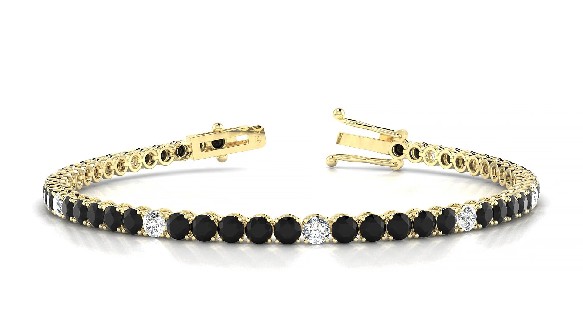 Firenze 5-1 | 18k Yellow Gold 3 mm Round Natural Black Diamond & Diamond Tennis Bracelet
