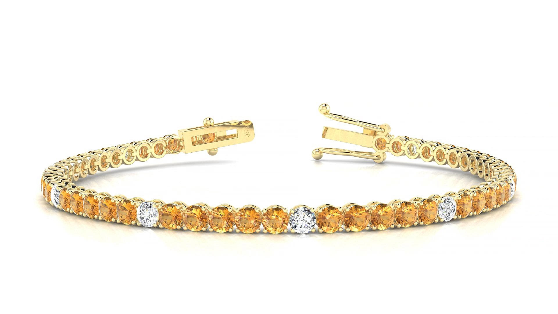 Firenze 5-1 | 18k Yellow Gold 3 mm Round Natural Citrine & Diamond 18 cm Tennis Bracelet