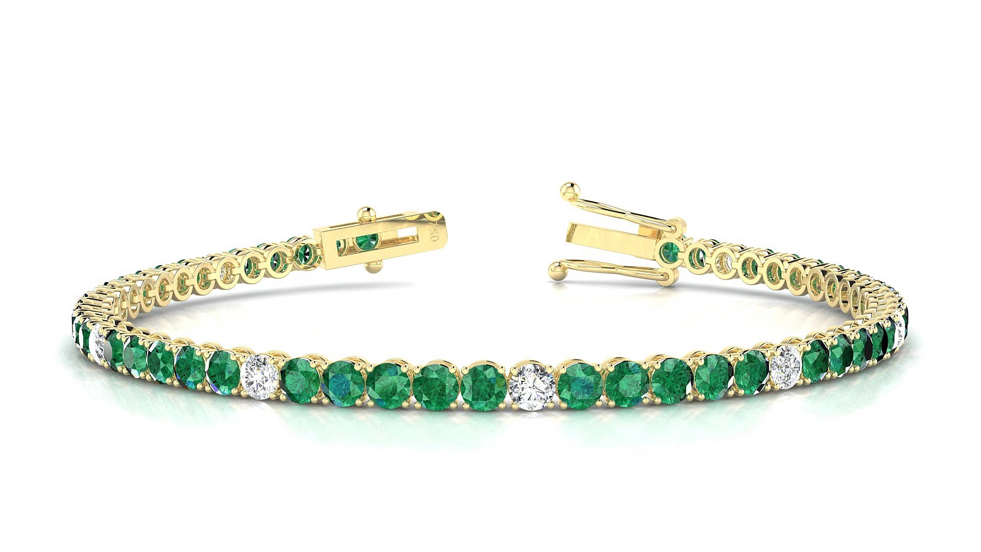 Firenze 5-1 | 18k Yellow Gold 3 mm Round Natural Emerald & Diamond 15 cm Tennis Bracelet