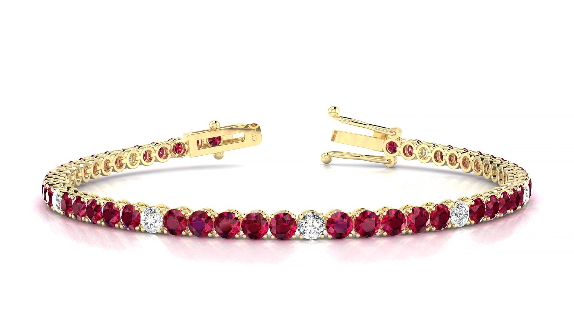 Firenze 5-1 | 18k Yellow Gold 3 mm Round Natural Ruby & Diamond 19 cm Tennis Bracelet