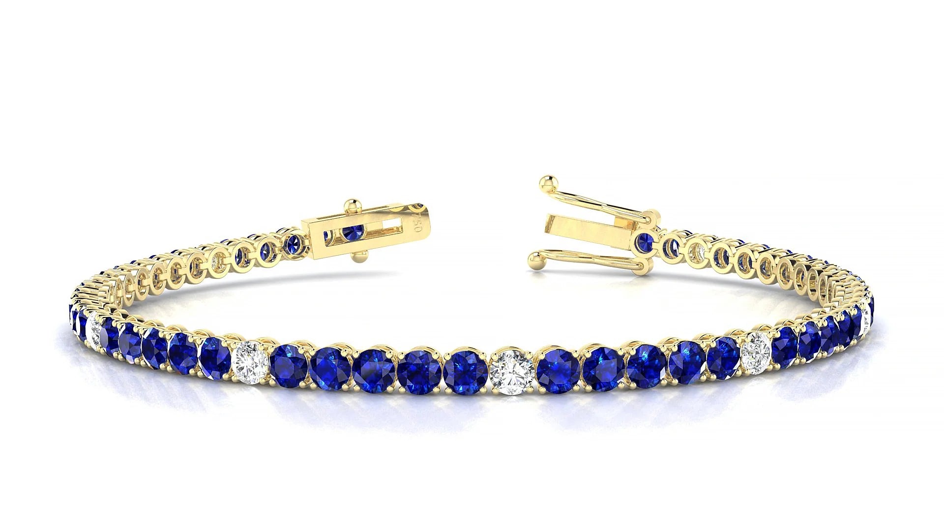 Firenze 5-1 | 18k Yellow Gold 3 mm Round Natural Sapphire & Diamond Tennis Bracelet