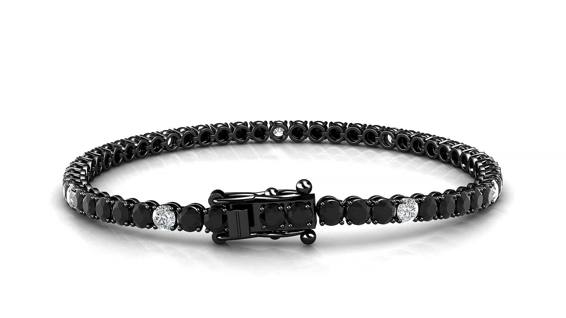 Firenze 5-1 | 18k Black Gold 3 mm Round Natural Black Diamond & Diamond 15 cm Tennis Bracelet