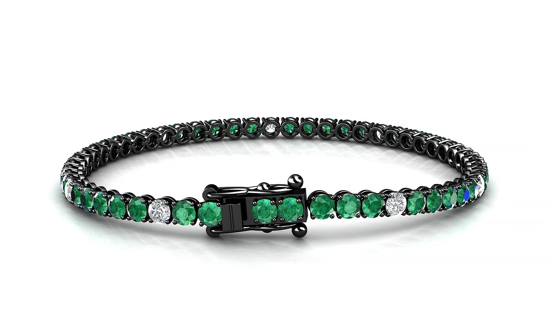 Firenze 5-1 | 18k Black Gold 3 mm Round Natural Emerald & Diamond 16 cm Tennis Bracelet