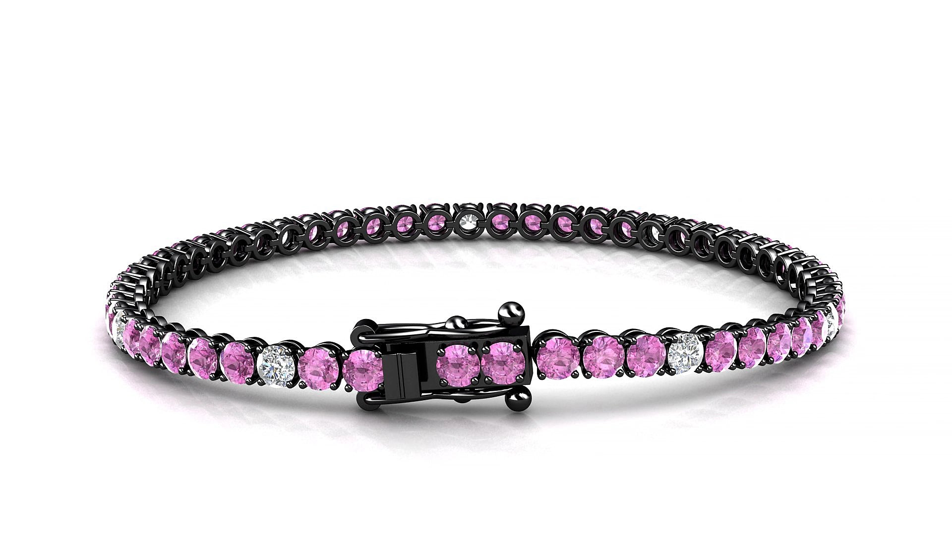 Firenze 5-1 | 18k Black Gold 3 mm Round Natural Pink Sapphire & Diamond 20 cm Tennis Bracelet