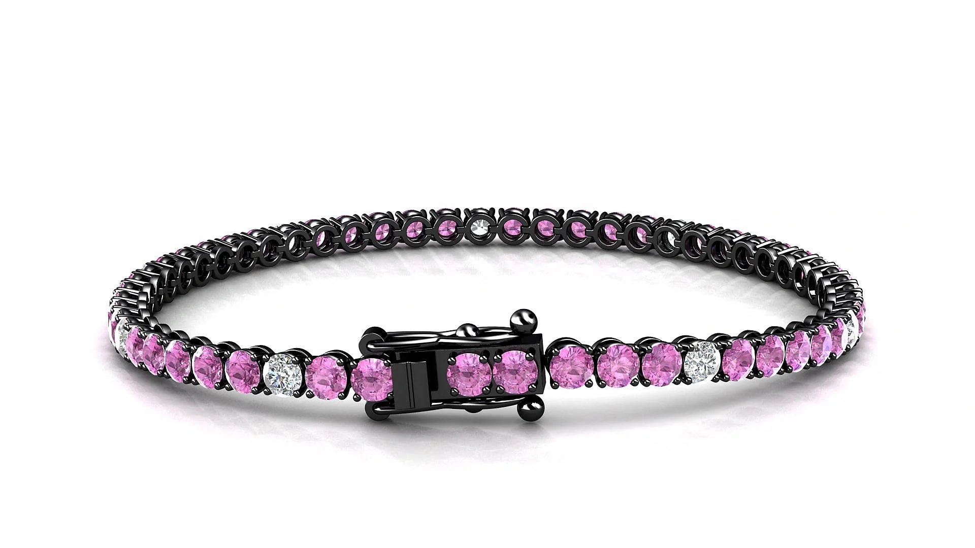 Firenze 5-1 | 18k Black Gold 3 mm Round Natural Pink Sapphire & Diamond Tennis Bracelet