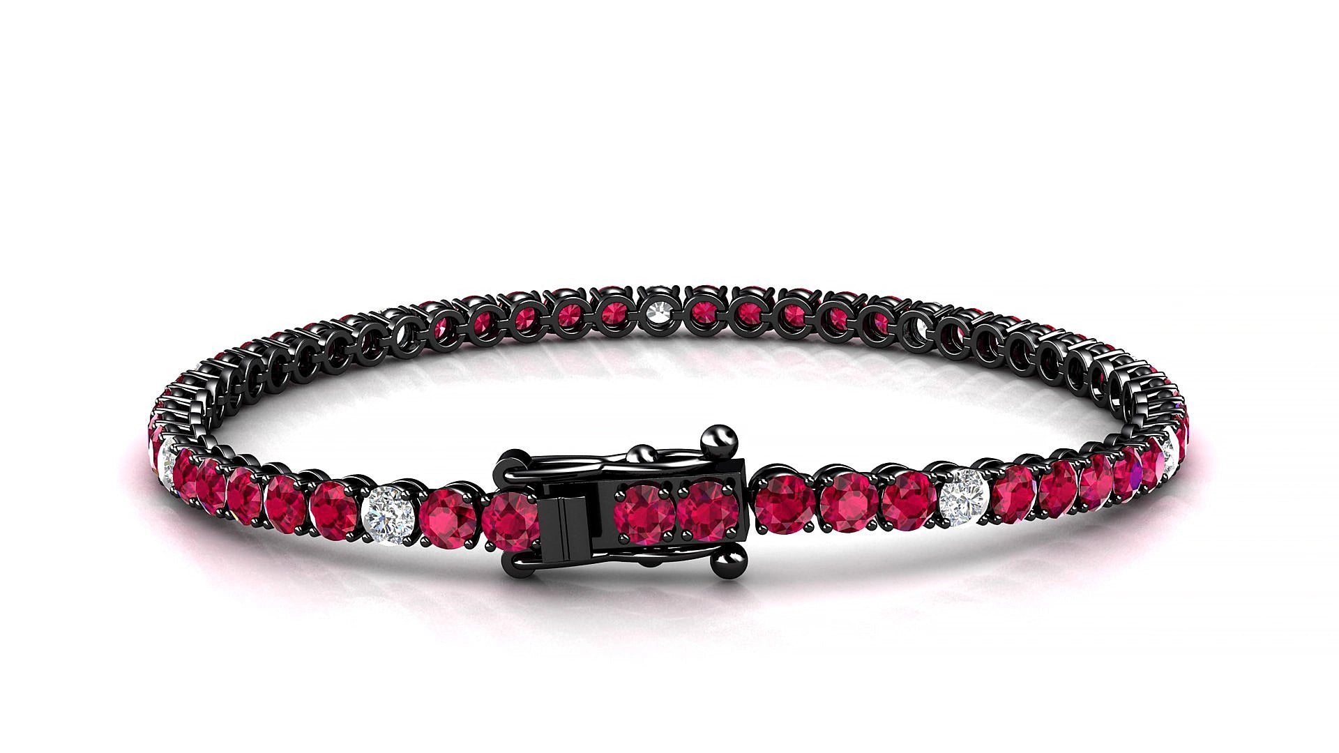 Firenze 5-1 | 18k Black Gold 3 mm Round Natural Ruby & Diamond 16 cm Tennis Bracelet