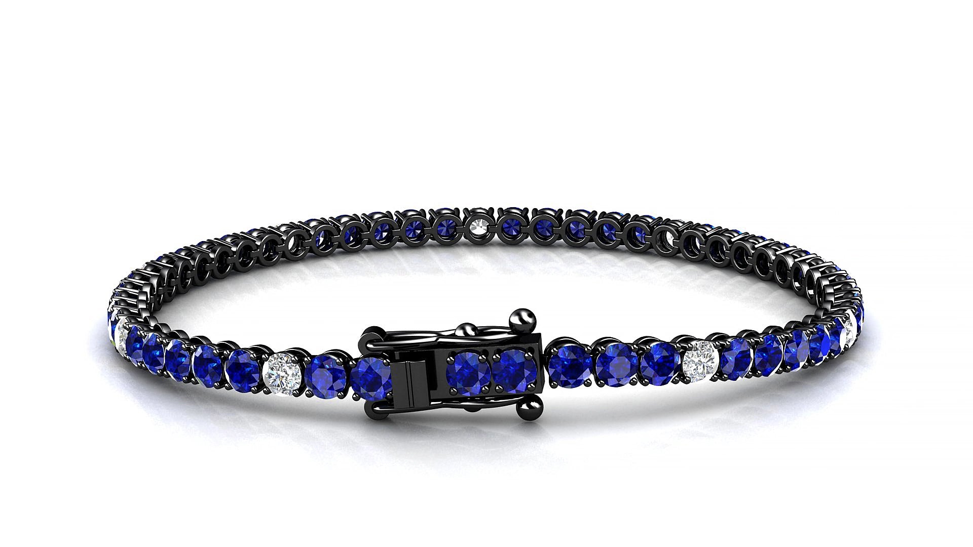Firenze 5-1 | 18k Black Gold 3 mm Round Natural Sapphire & Diamond 15 cm Tennis Bracelet