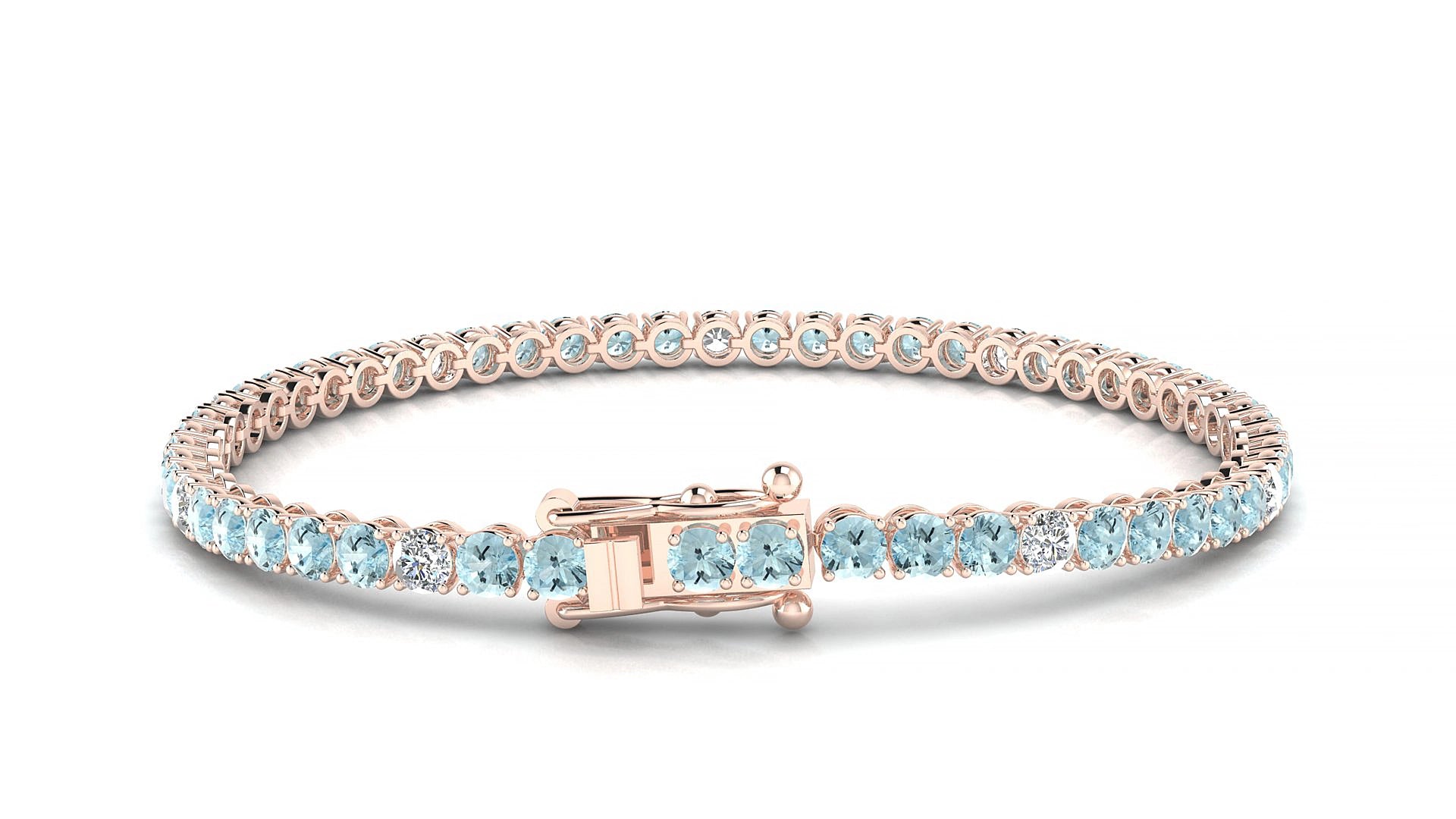 Firenze 5-1 | 18k Rose Gold 3 mm Round Natural Aquamarine & Diamond 15 cm Tennis Bracelet