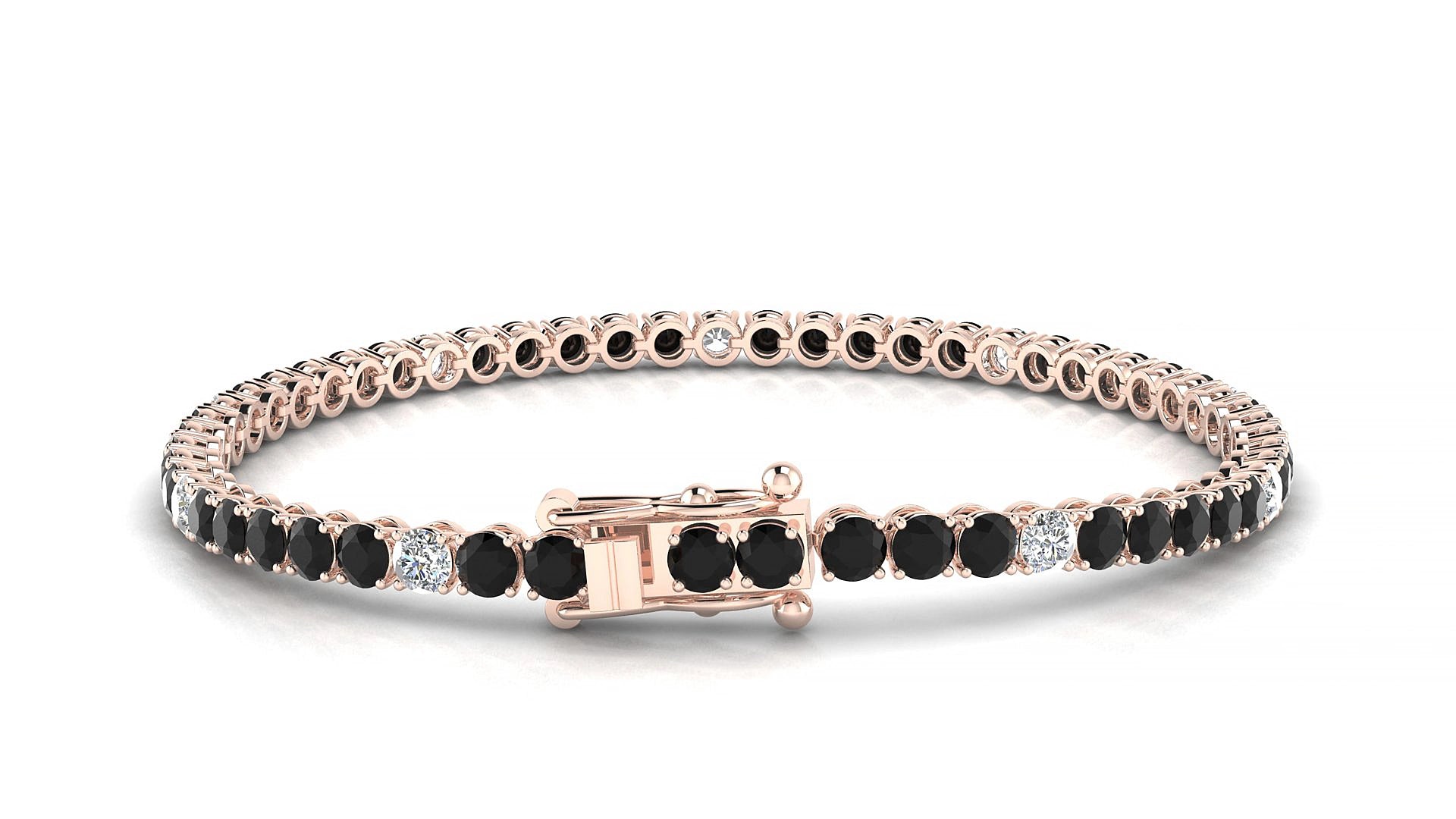 Firenze 5-1 | 18k Rose Gold 3 mm Round Natural Black Diamond & Diamond 18 cm Tennis Bracelet
