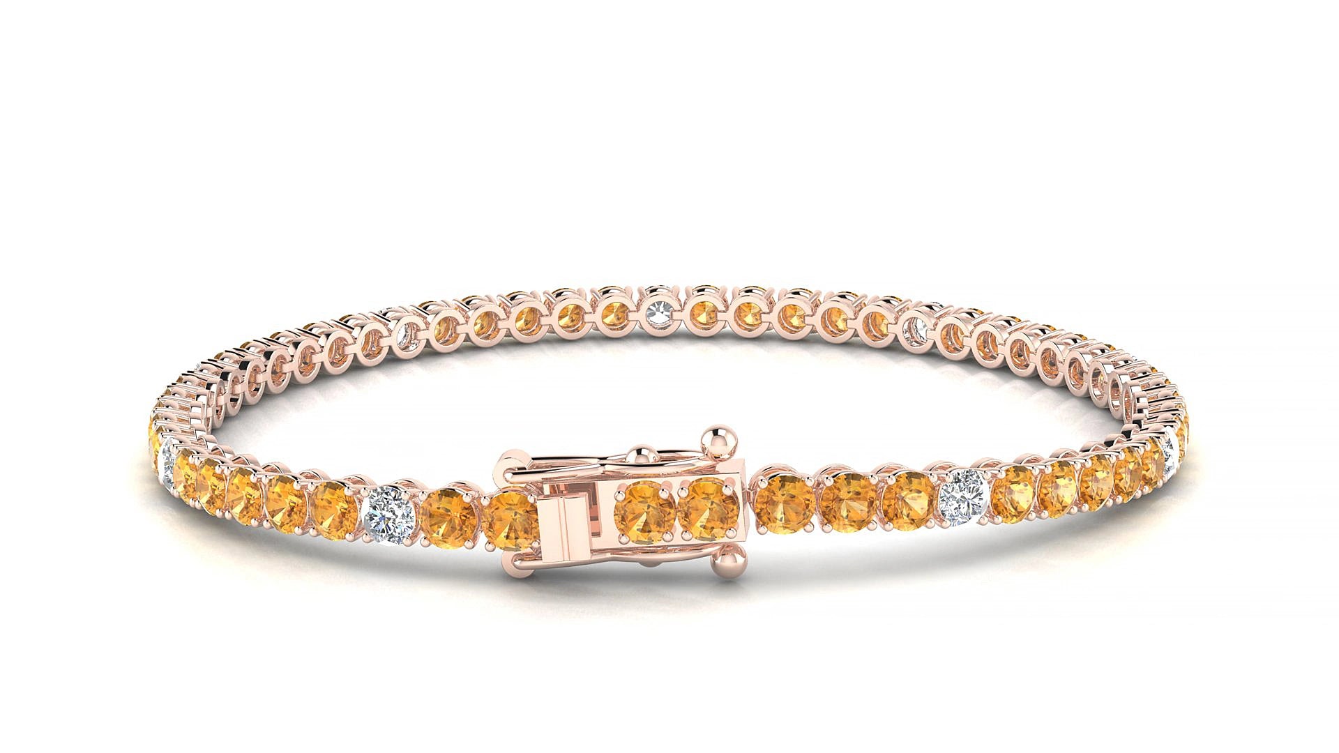Firenze 5-1 | 18k Rose Gold 3 mm Round Natural Citrine & Diamond 20 cm Tennis Bracelet