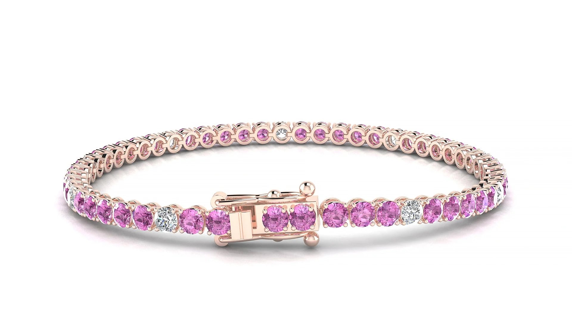 Firenze 5-1 | 18k Rose Gold 3 mm Round Natural Pink Sapphire & Diamond Tennis Bracelet