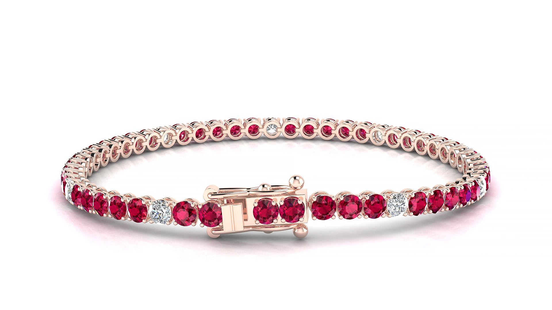Firenze 5-1 | 18k Rose Gold 3 mm Round Natural Ruby & Diamond 18 cm Tennis Bracelet