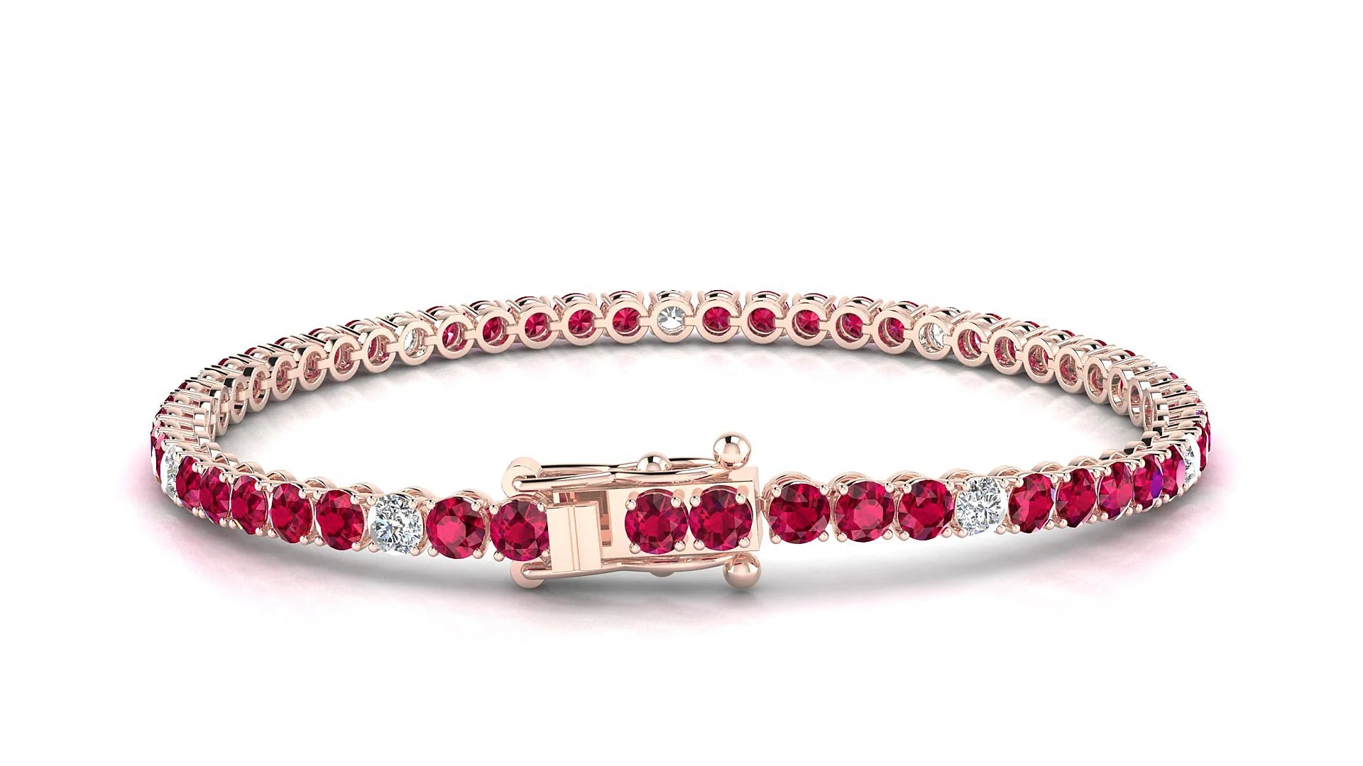 Firenze 5-1 | 18k Rose Gold 3 mm Round Natural Ruby & Diamond Tennis Bracelet