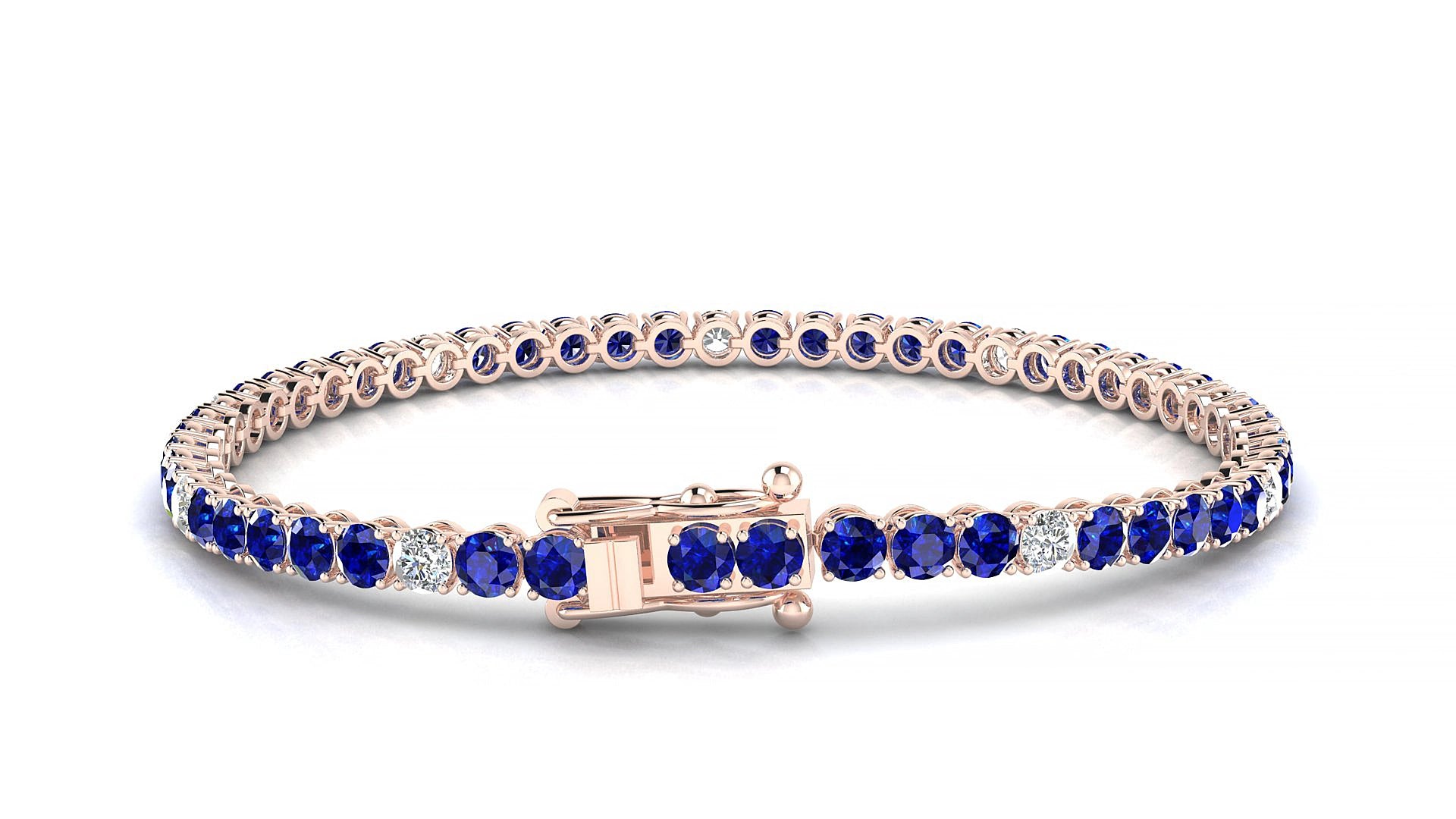 Firenze 5-1 | 18k Rose Gold 3 mm Round Natural Sapphire & Diamond 17 cm Tennis Bracelet