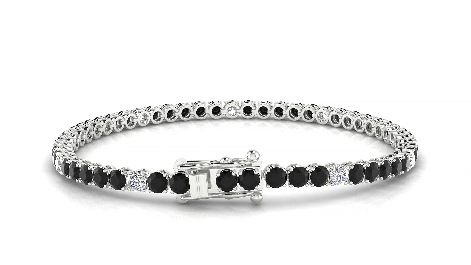 Firenze 5-1 | 18k White Gold 3 mm Round Natural Black Diamond & Diamond 15 cm Tennis Bracelet
