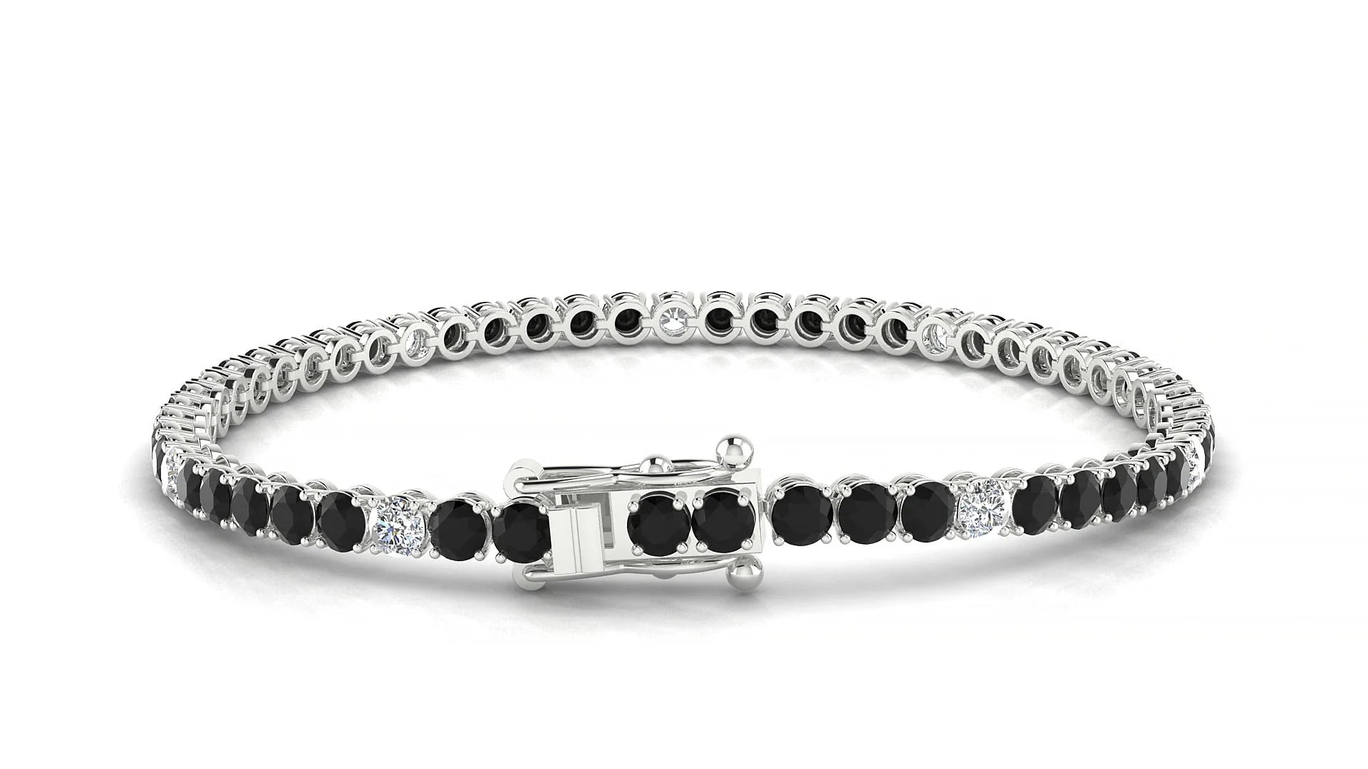 Firenze 5-1 | 18k White Gold 3 mm Round Natural Black Diamond & Diamond Tennis Bracelet