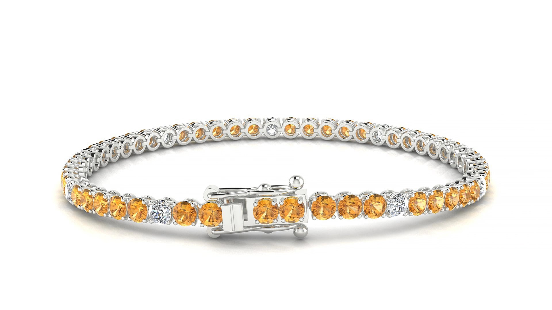 Firenze 5-1 | 18k White Gold 3 mm Round Natural Citrine & Diamond 17 cm Tennis Bracelet