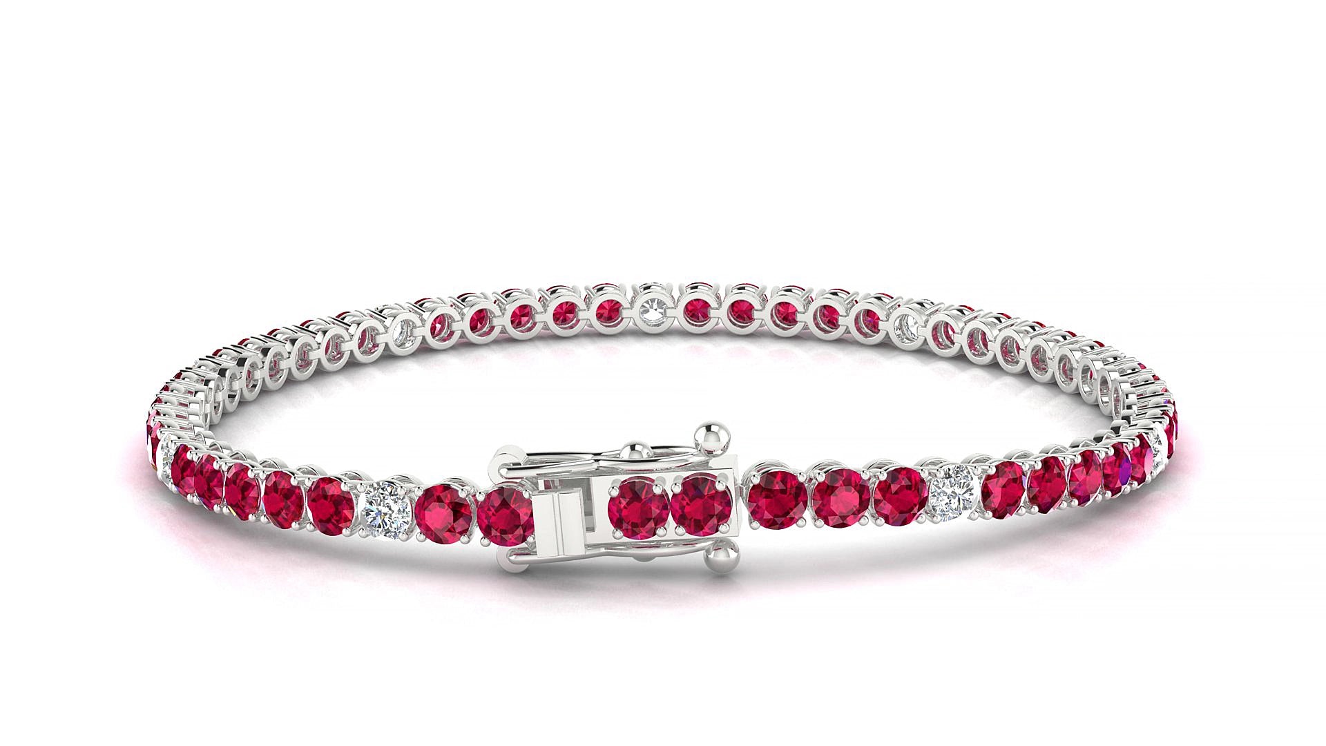 Firenze 5-1 | 18k White Gold 3 mm Round Natural Ruby & Diamond 16 cm Tennis Bracelet