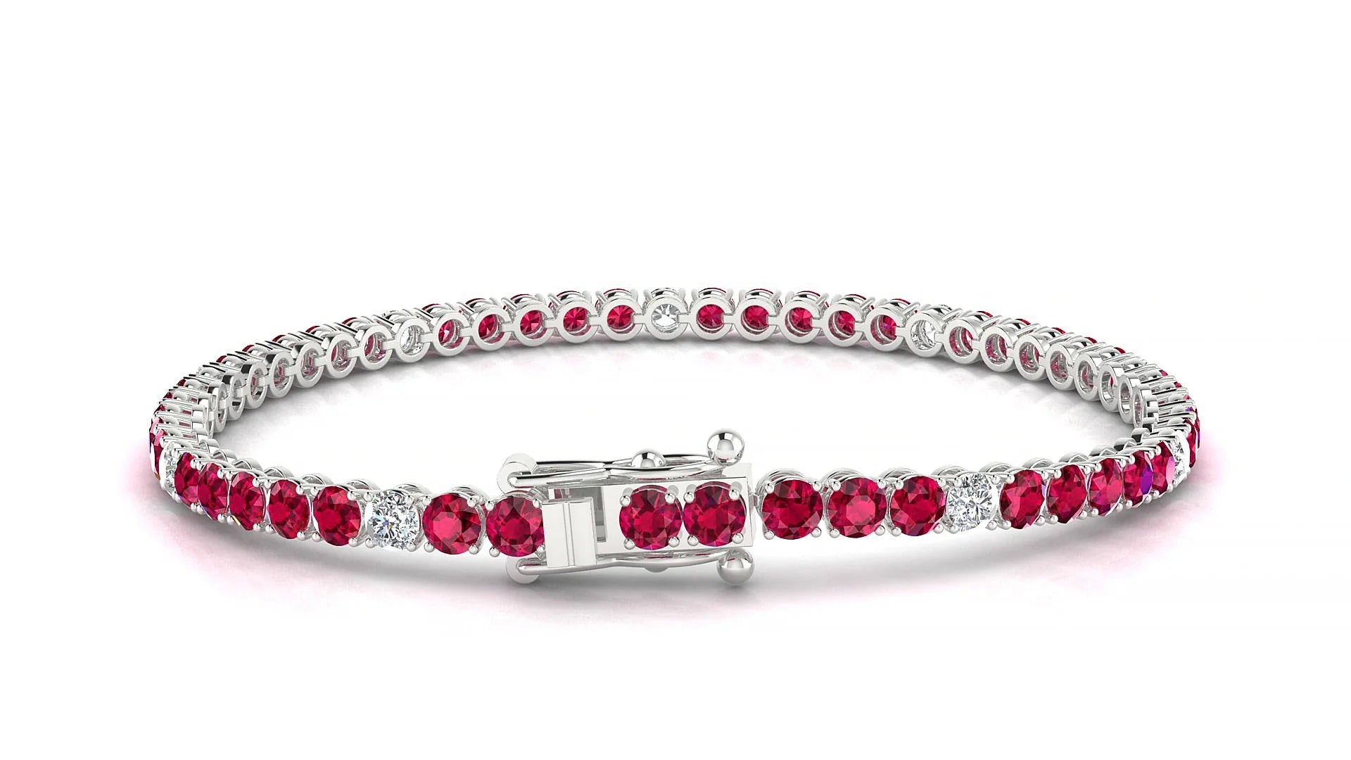 Firenze 5-1 | 18k White Gold 3 mm Round Natural Ruby & Diamond Tennis Bracelet
