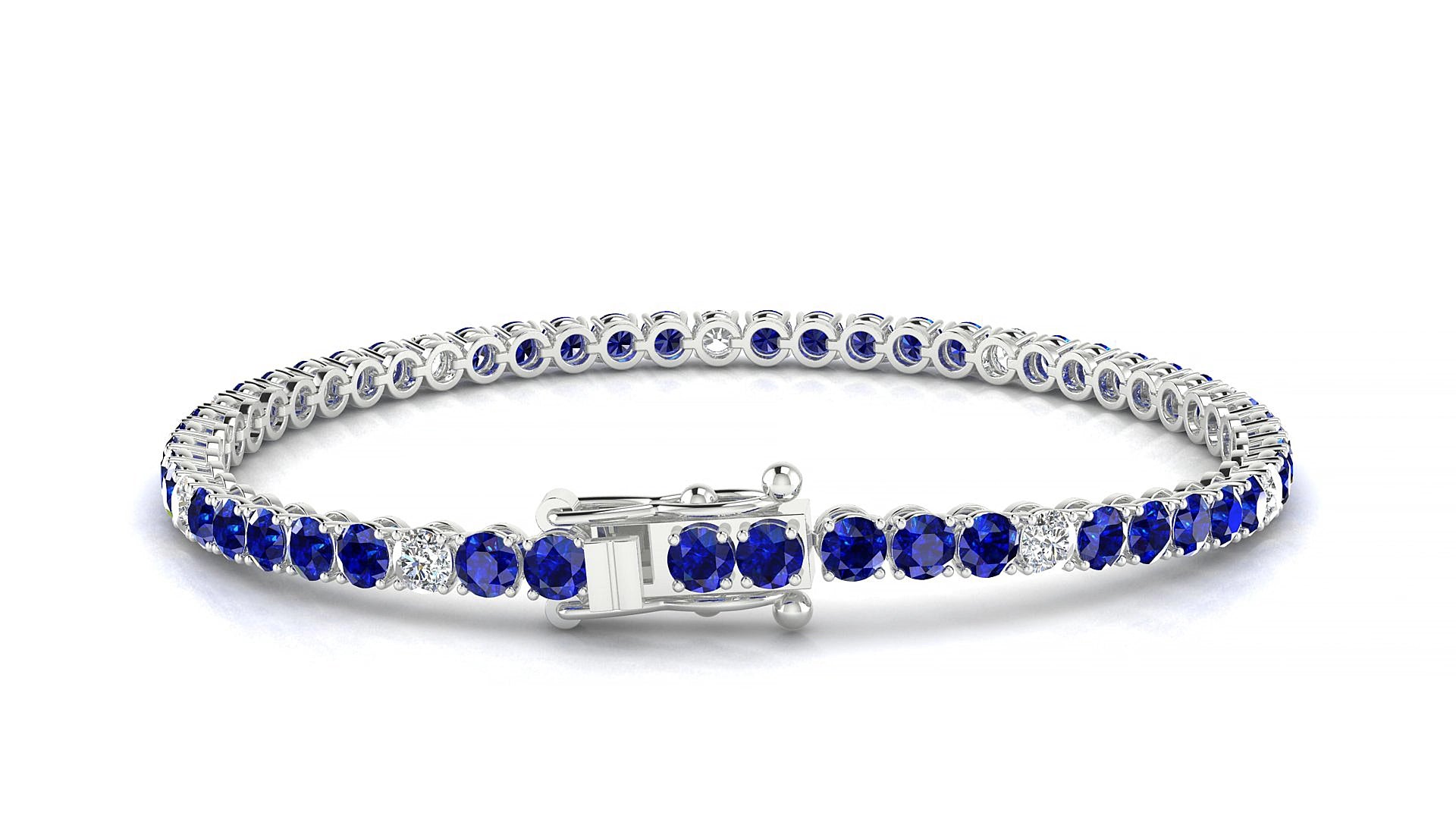 Firenze 5-1 | 18k White Gold 3 mm Round Natural Sapphire & Diamond 16 cm Tennis Bracelet