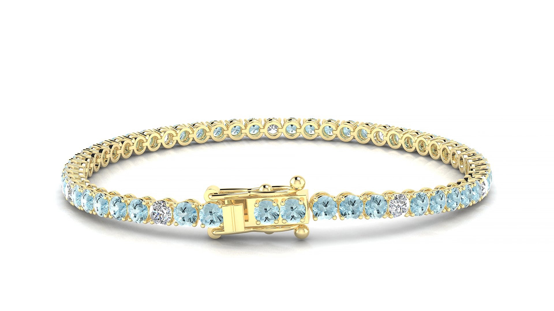 Firenze 5-1 | 18k Yellow Gold 3 mm Round Natural Aquamarine & Diamond 18 cm Tennis Bracelet