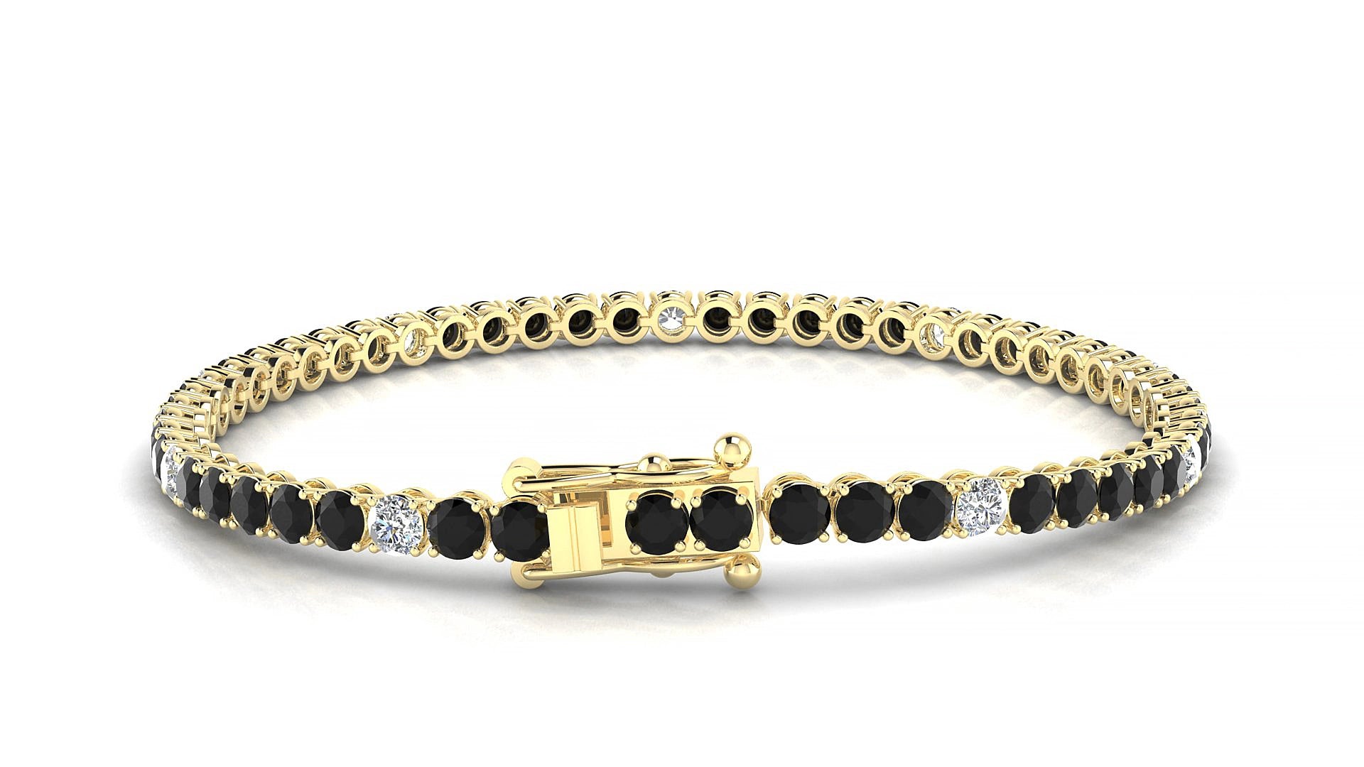 Firenze 5-1 | 18k Yellow Gold 3 mm Round Natural Black Diamond & Diamond 15 cm Tennis Bracelet