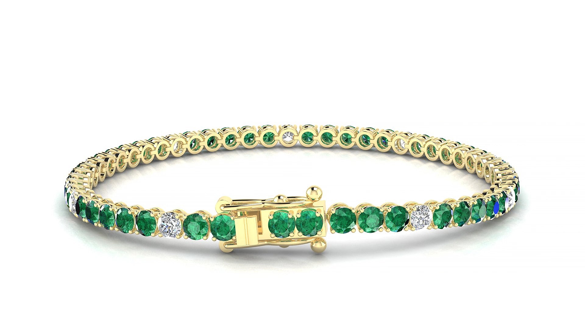 Firenze 5-1 | 18k Yellow Gold 3 mm Round Natural Emerald & Diamond 16 cm Tennis Bracelet