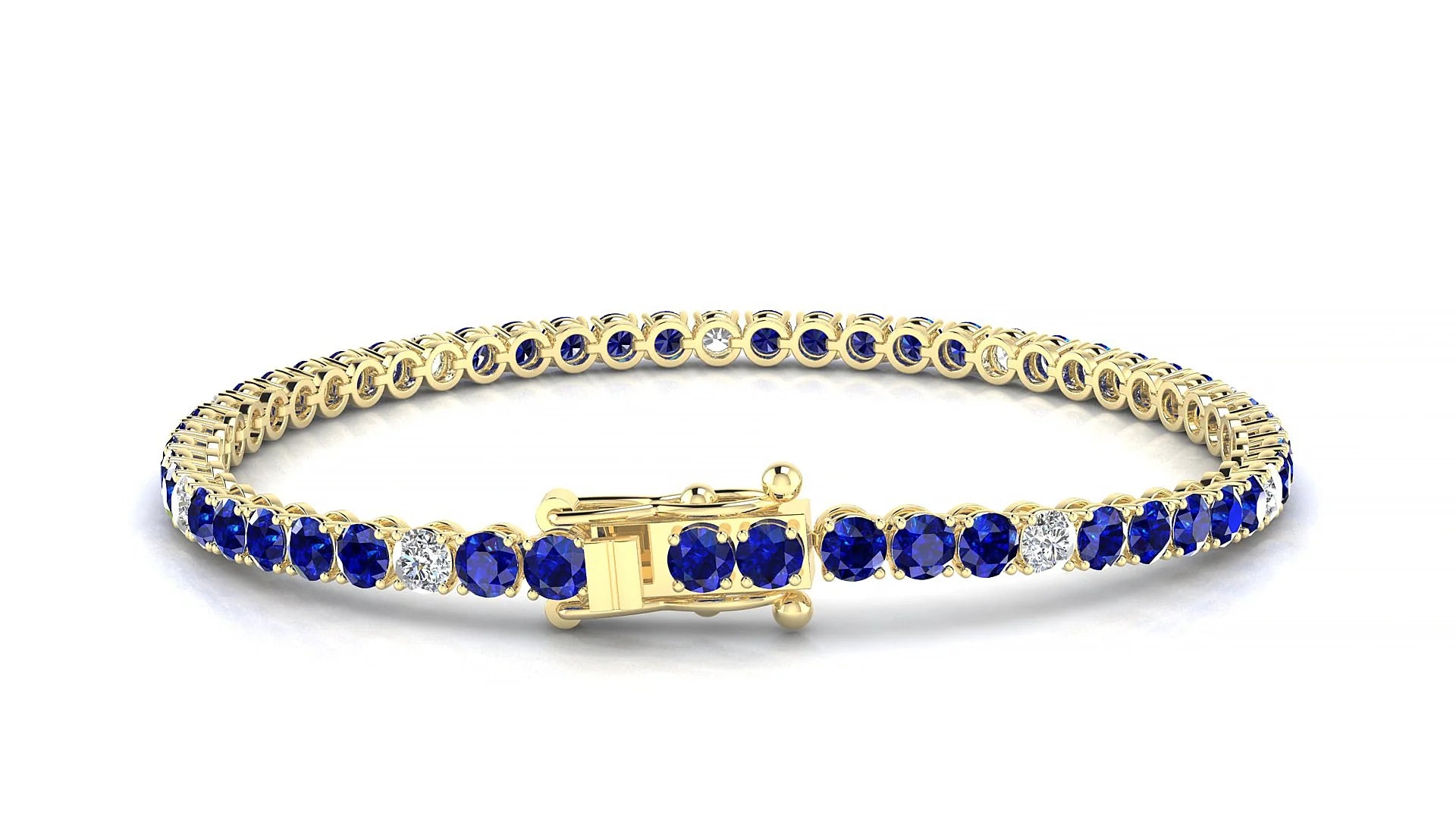 Firenze 5-1 | 18k Yellow Gold 3 mm Round Natural Sapphire & Diamond Tennis Bracelet