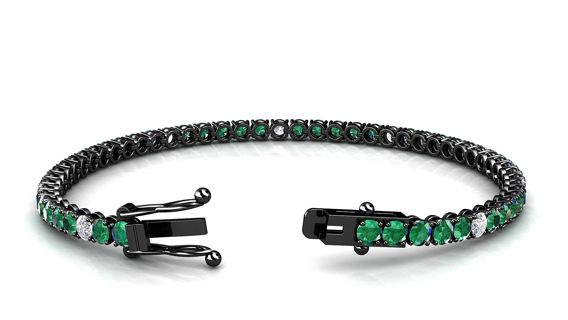 Firenze 5-1 | 18k Black Gold 3 mm Round Natural Emerald & Diamond 15 cm Tennis Bracelet