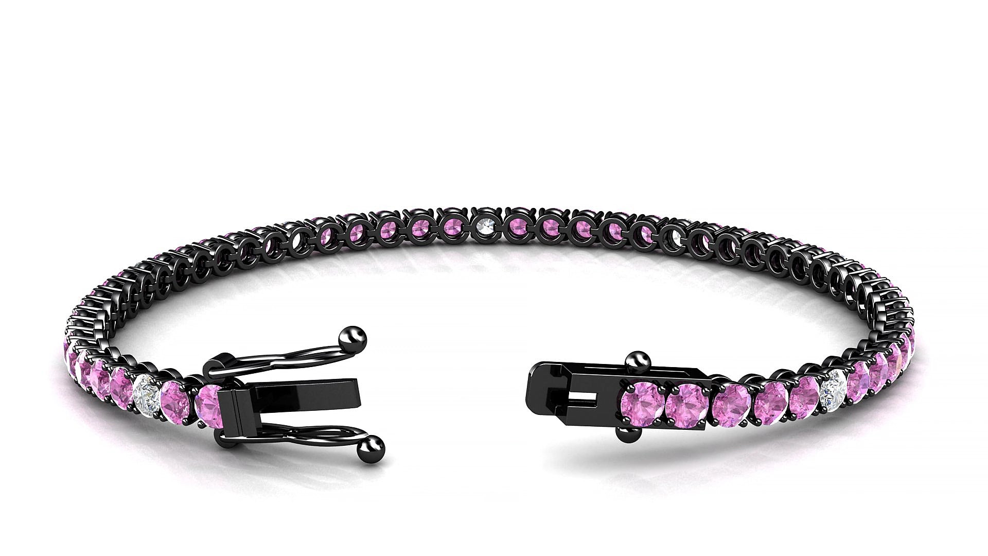 Firenze 5-1 | 18k Black Gold 3 mm Round Natural Pink Sapphire & Diamond 20 cm Tennis Bracelet