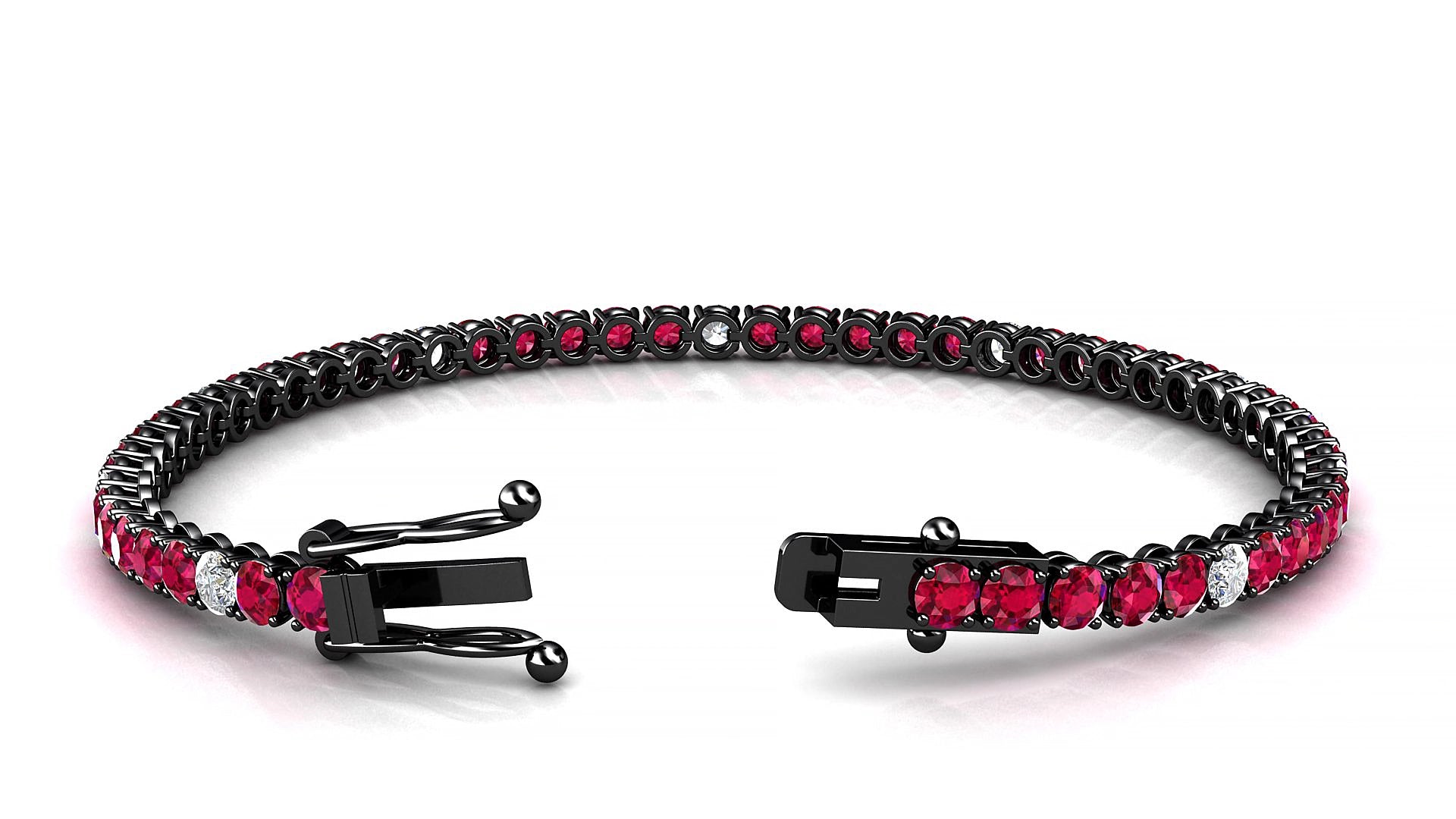 Firenze 5-1 | 18k Black Gold 3 mm Round Natural Ruby & Diamond 17 cm Tennis Bracelet
