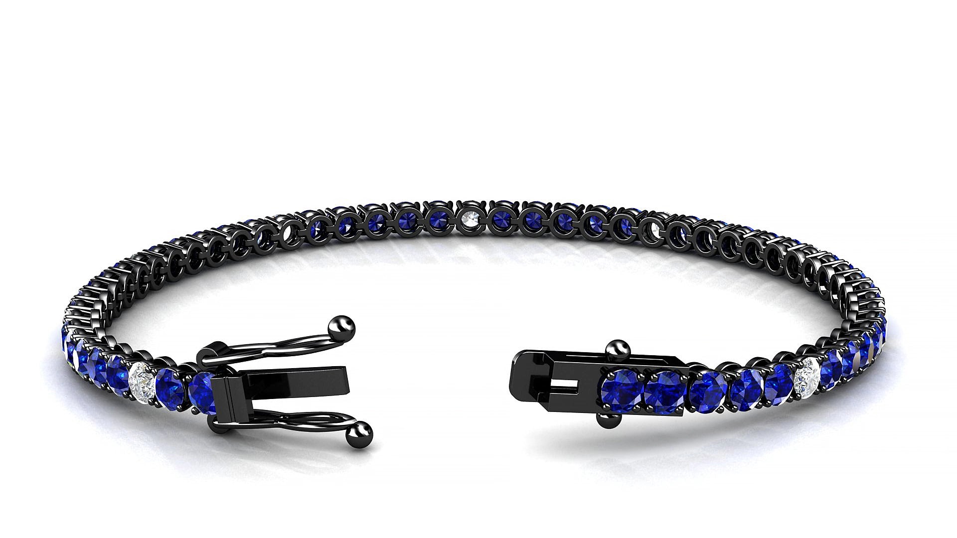 Firenze 5-1 | 18k Black Gold 3 mm Round Natural Sapphire & Diamond 16 cm Tennis Bracelet