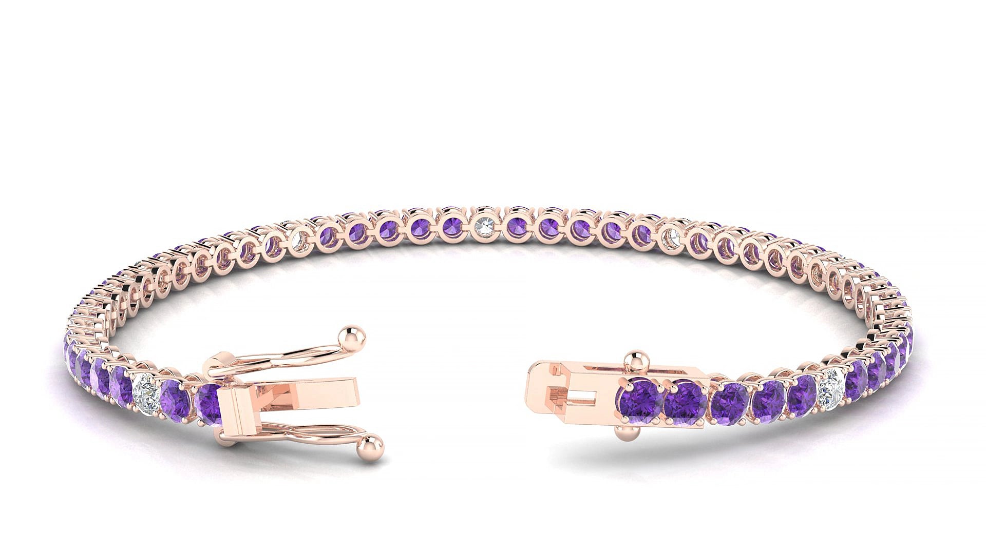 Firenze 5-1 | 18k Rose Gold 3 mm Round Natural Amethyst & Diamond 15 cm Tennis Bracelet